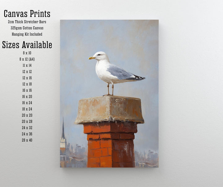 Seagull on Chimney Poster Coastal Wall Art Print Seaside Bird Illustration for Beach House or Nautical Home Decor