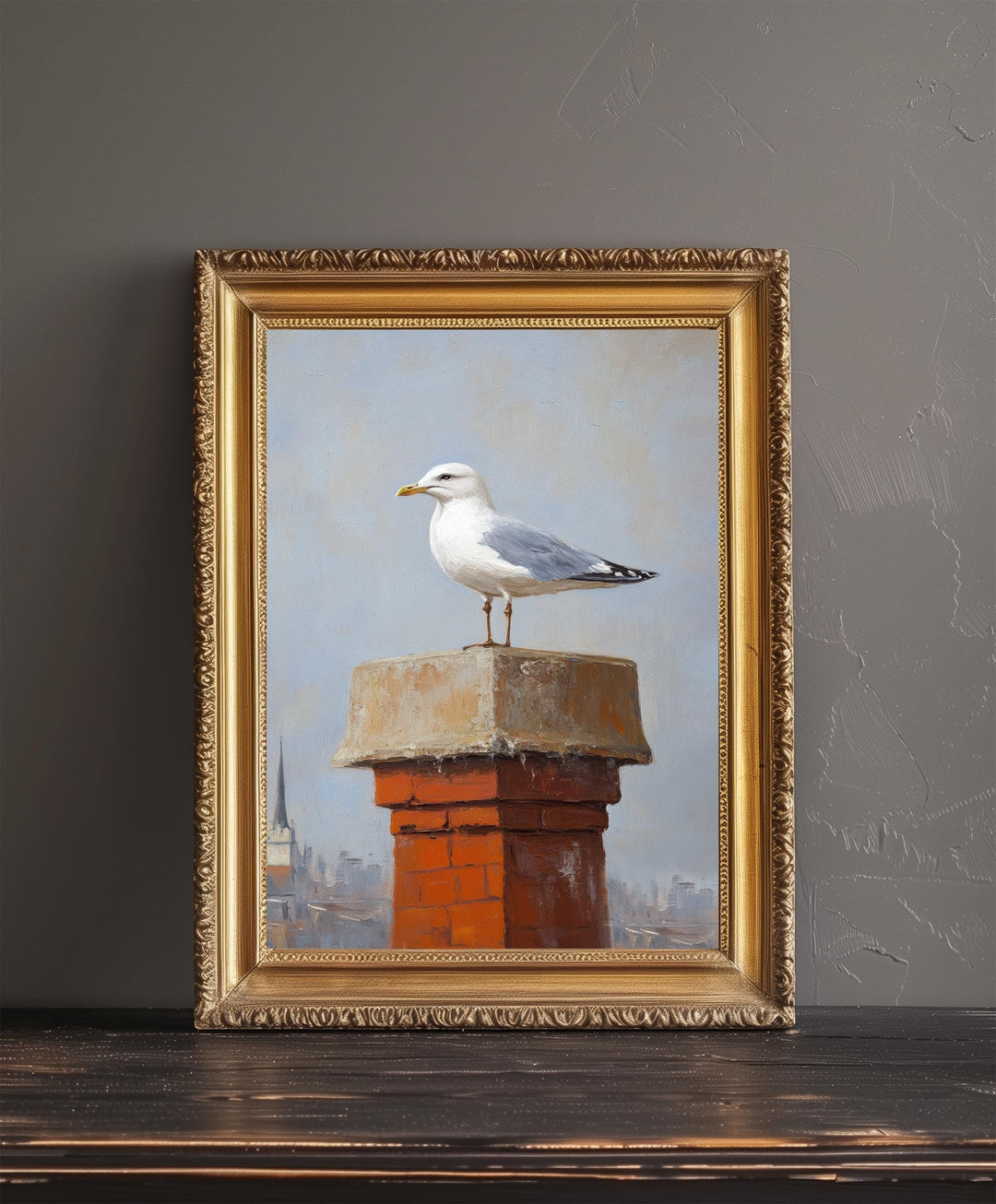 Seagull on Chimney Poster Coastal Wall Art Print Seaside Bird Illustration for Beach House or Nautical Home Decor