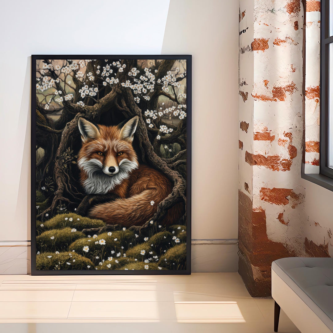 Fox Among Hawthorn Roots Poster Cottagecore Decor Dark Academia Art Enchanted Wildlife Illustration Vintage Nature Wall Art