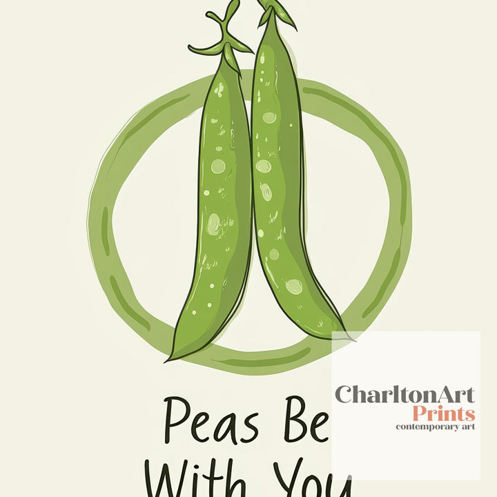 Peas Be With You Poster Funny Vegetable Kitchen Art Whimsical Food Print for Cozy Dining Decor or Cottagecore Homes