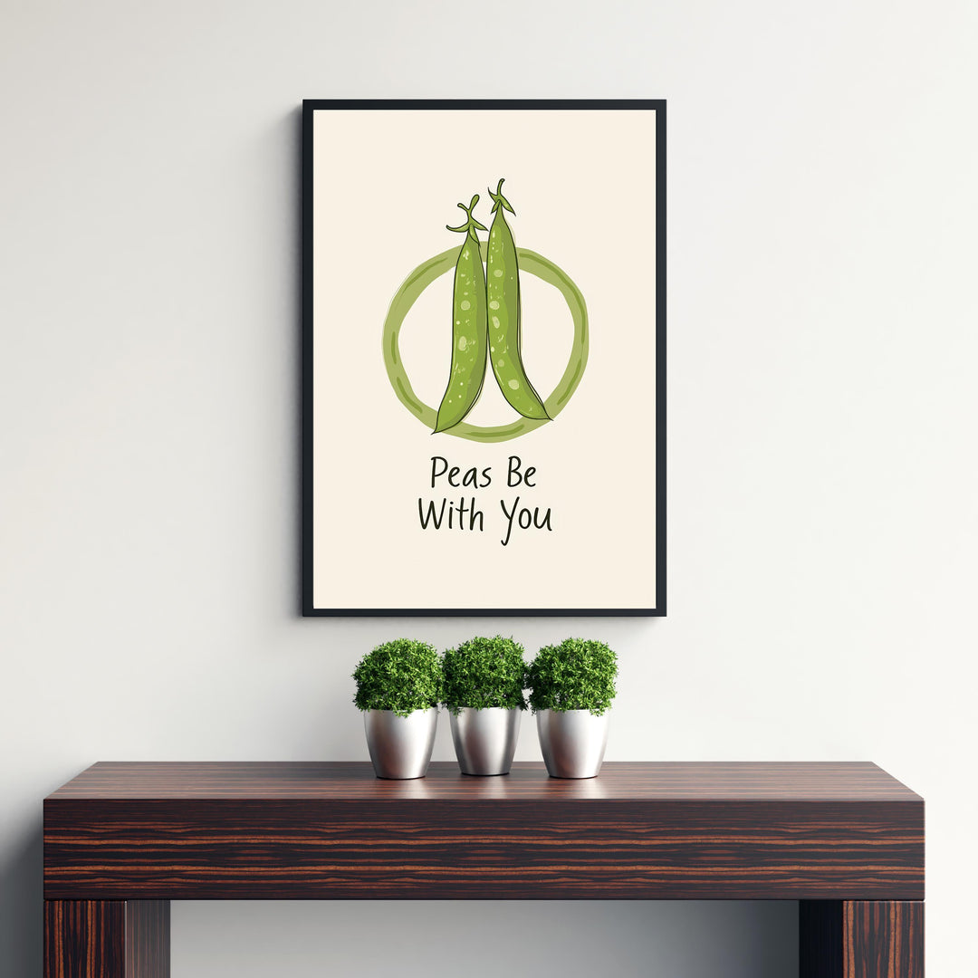 Peas Be With You Poster Funny Vegetable Kitchen Art Whimsical Food Print for Cozy Dining Decor or Cottagecore Homes