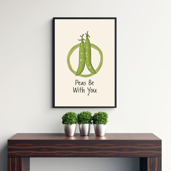 Peas Be With You Poster Funny Vegetable Kitchen Art Whimsical Food Print for Cozy Dining Decor or Cottagecore Homes
