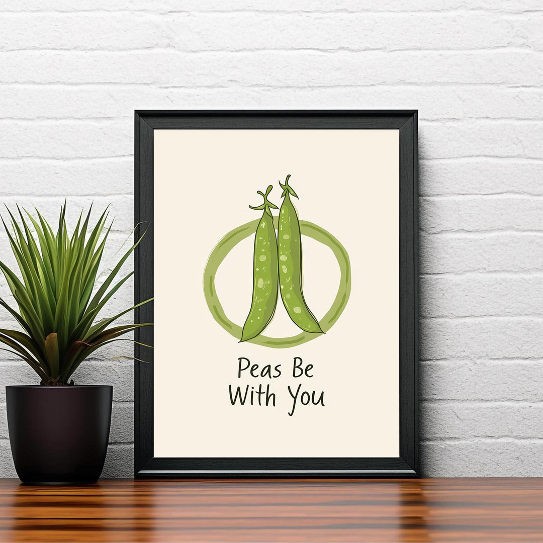 Peas Be With You Poster Funny Vegetable Kitchen Art Whimsical Food Print for Cozy Dining Decor or Cottagecore Homes