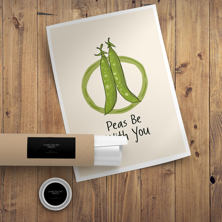 Peas Be With You Poster Funny Vegetable Kitchen Art Whimsical Food Print for Cozy Dining Decor or Cottagecore Homes