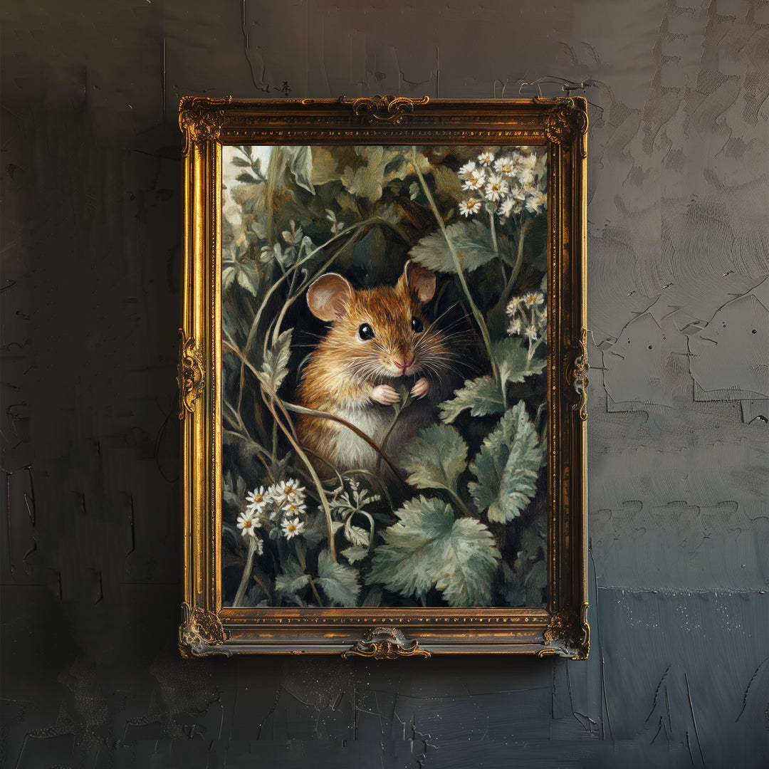 Mouse Among the Nettles Poster Cottagecore Decor Dark Academia Art Enchanted Wildlife Illustration Vintage Nature Wall Art