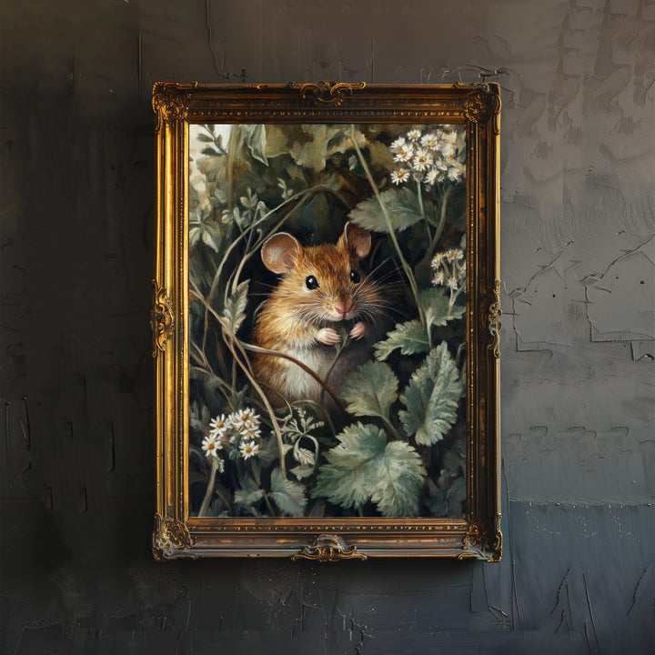 Mouse Among the Nettles Poster Cottagecore Decor Dark Academia Art Enchanted Wildlife Illustration Vintage Nature Wall Art