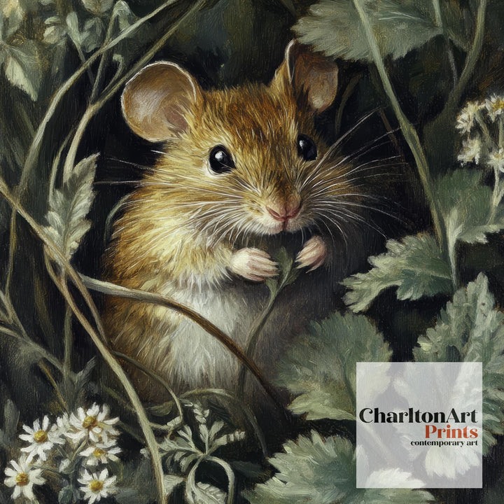 Mouse Among the Nettles Poster Cottagecore Decor Dark Academia Art Enchanted Wildlife Illustration Vintage Nature Wall Art