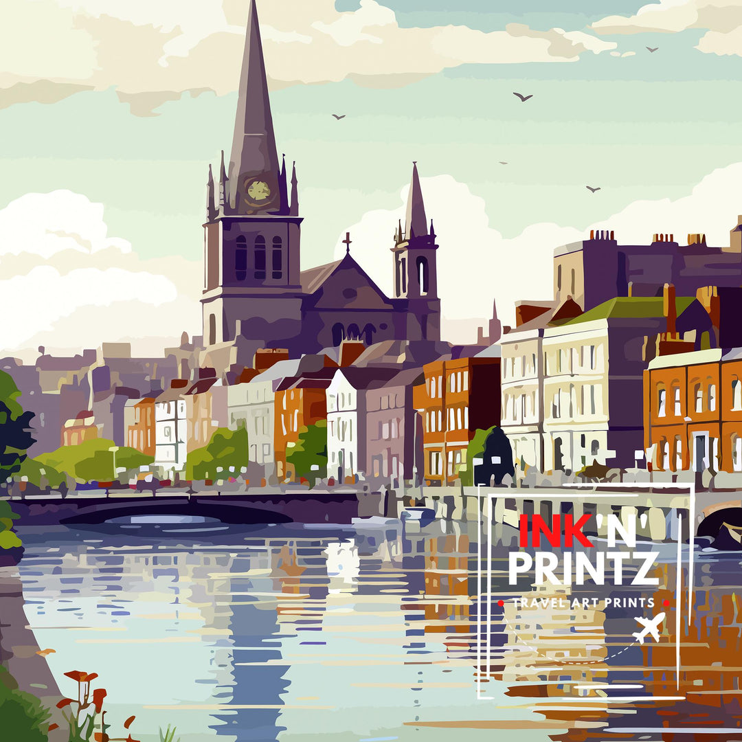 Dublin Ireland Cityscape Print Lively Temple Bar Scene Dublin Wall Art Historic Georgian Doors Illustration Irish Pub Poster Cultural Decor