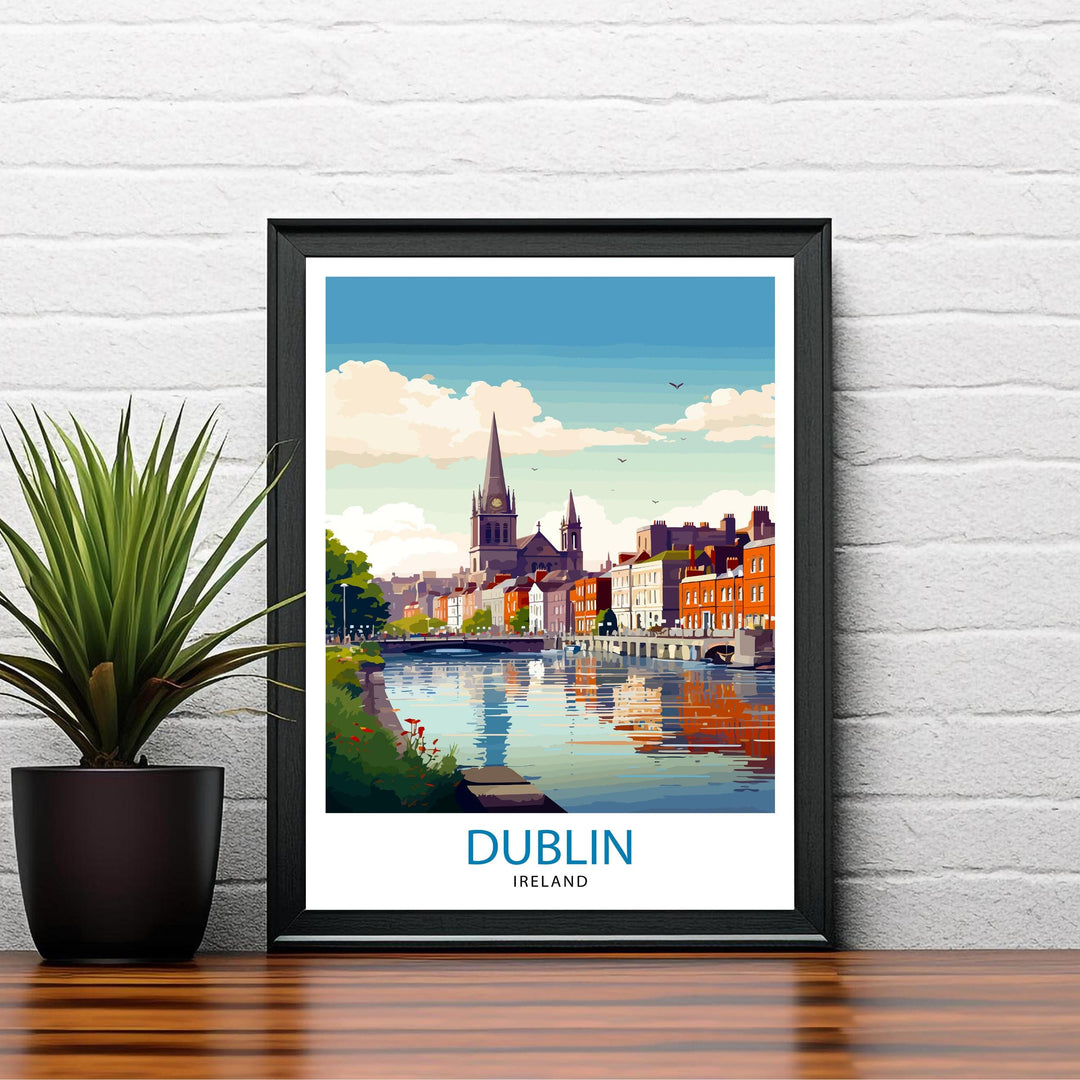 Dublin Ireland Cityscape Print Lively Temple Bar Scene Dublin Wall Art Historic Georgian Doors Illustration Irish Pub Poster Cultural Decor