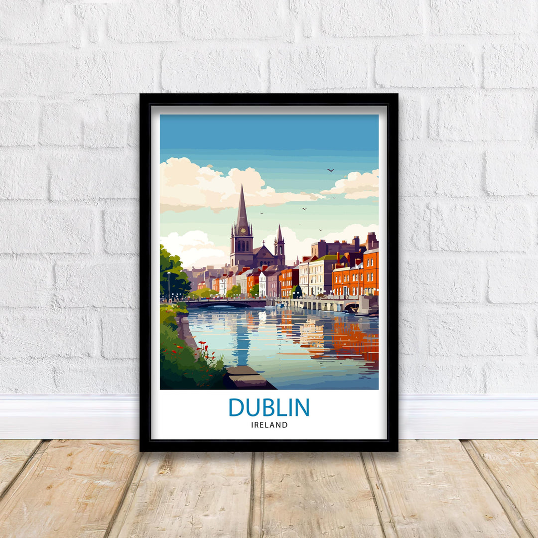 Dublin Ireland Cityscape Print Lively Temple Bar Scene Dublin Wall Art Historic Georgian Doors Illustration Irish Pub Poster Cultural Decor