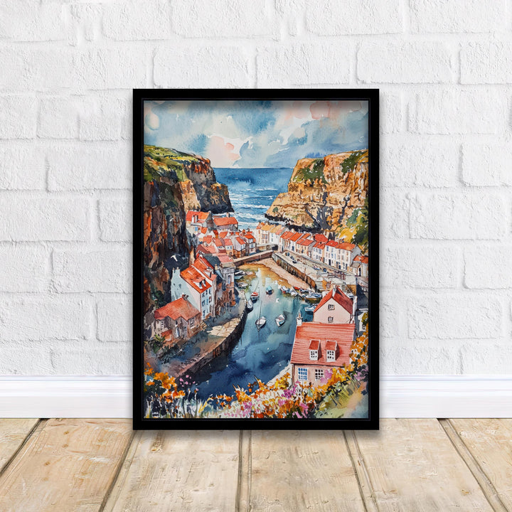 Staithes Watercolor Painting Yorkshire Coast Art Fishing Village Decor Gift for Sea Lovers