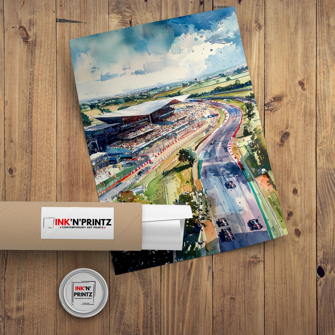 Silverstone Watercolor Painting British Grand Prix Art F1 Racing Print Motorsport Decor Gift for Formula 1 Fans