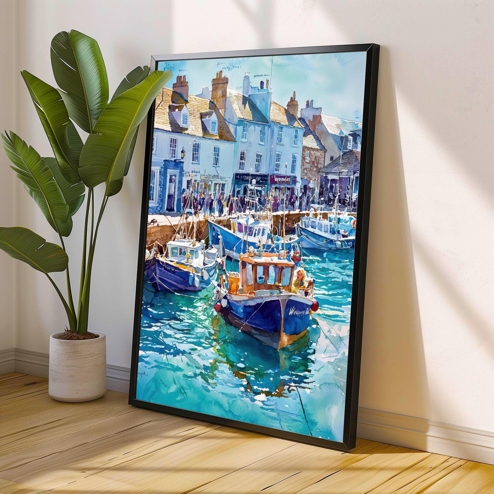 Weymouth Harbour Watercolor Painting Dorset Coast Art England Print Seaside Decor Gift for Sailors