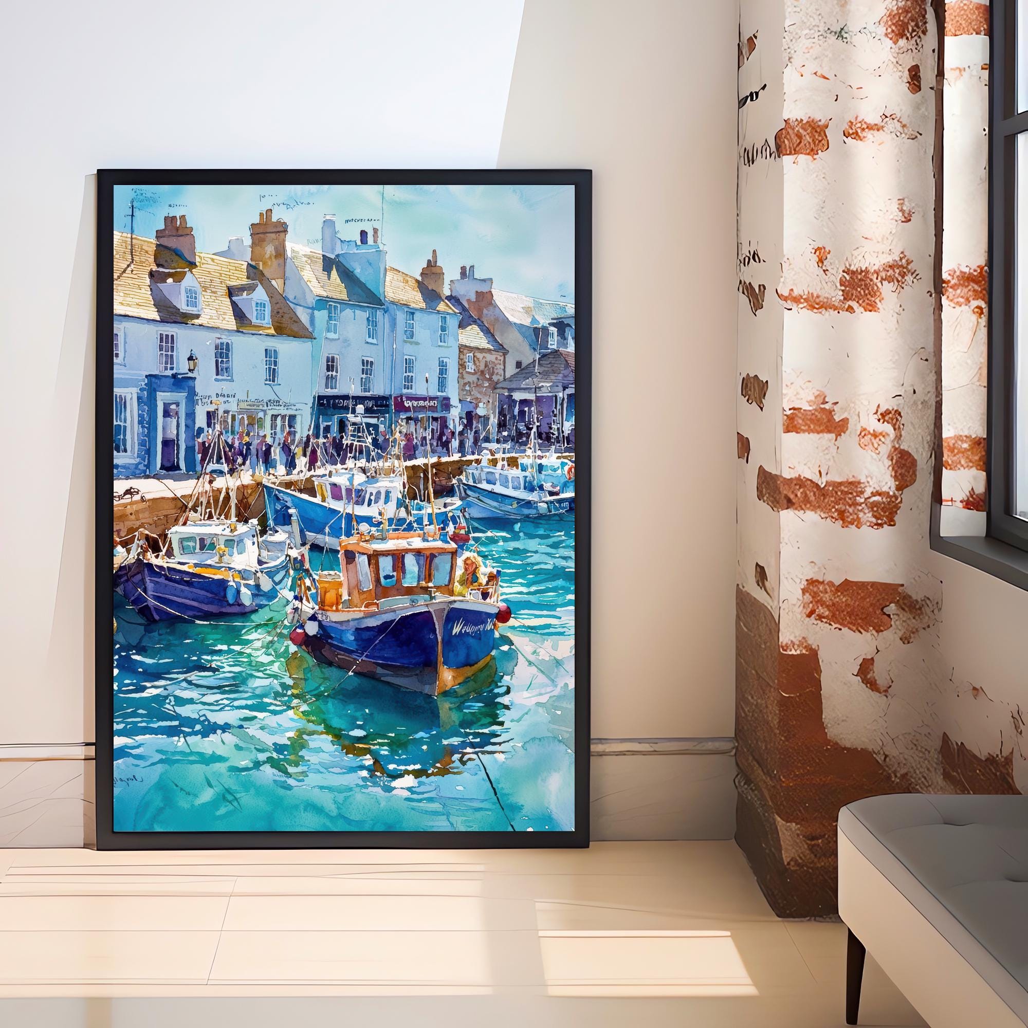 Weymouth Harbour Watercolor Painting Dorset Coast Art England Print Seaside Decor Gift for Sailors