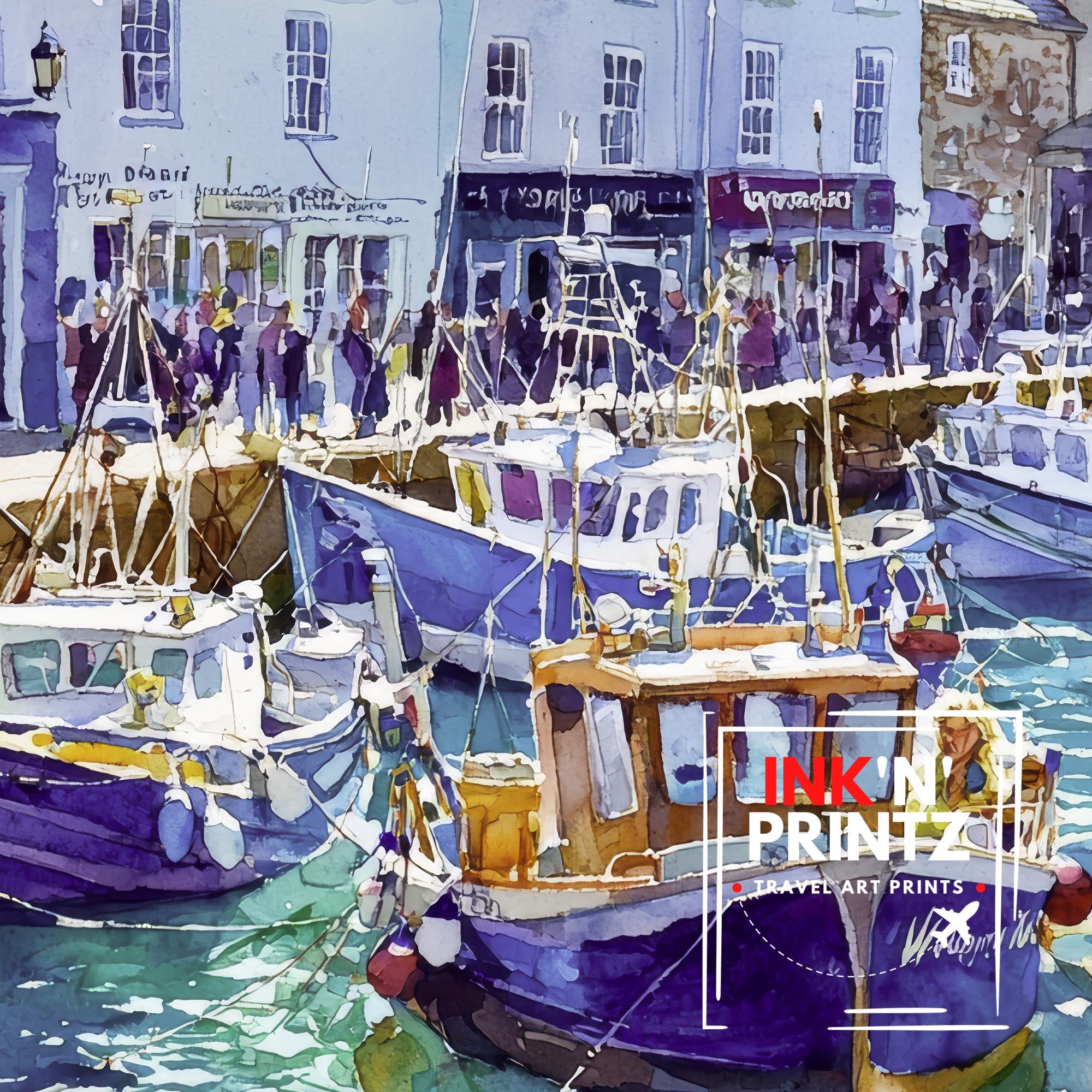 Weymouth Harbour Watercolor Painting Dorset Coast Art England Print Seaside Decor Gift for Sailors