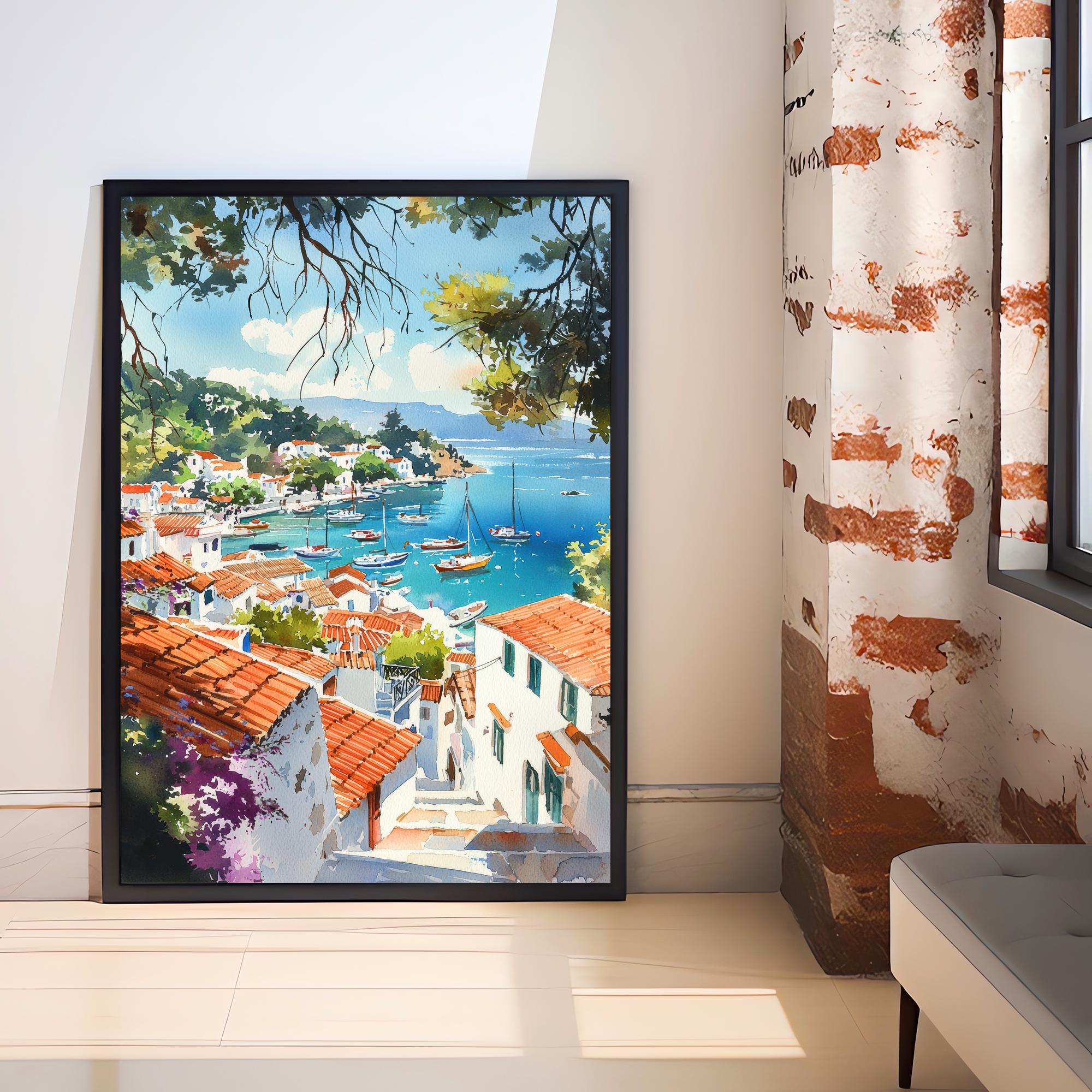 Skiathos Watercolor Painting Greek Island Art Skiathos Print Scenic Aegean Sea Decor Gift for Wanderlust Lovers