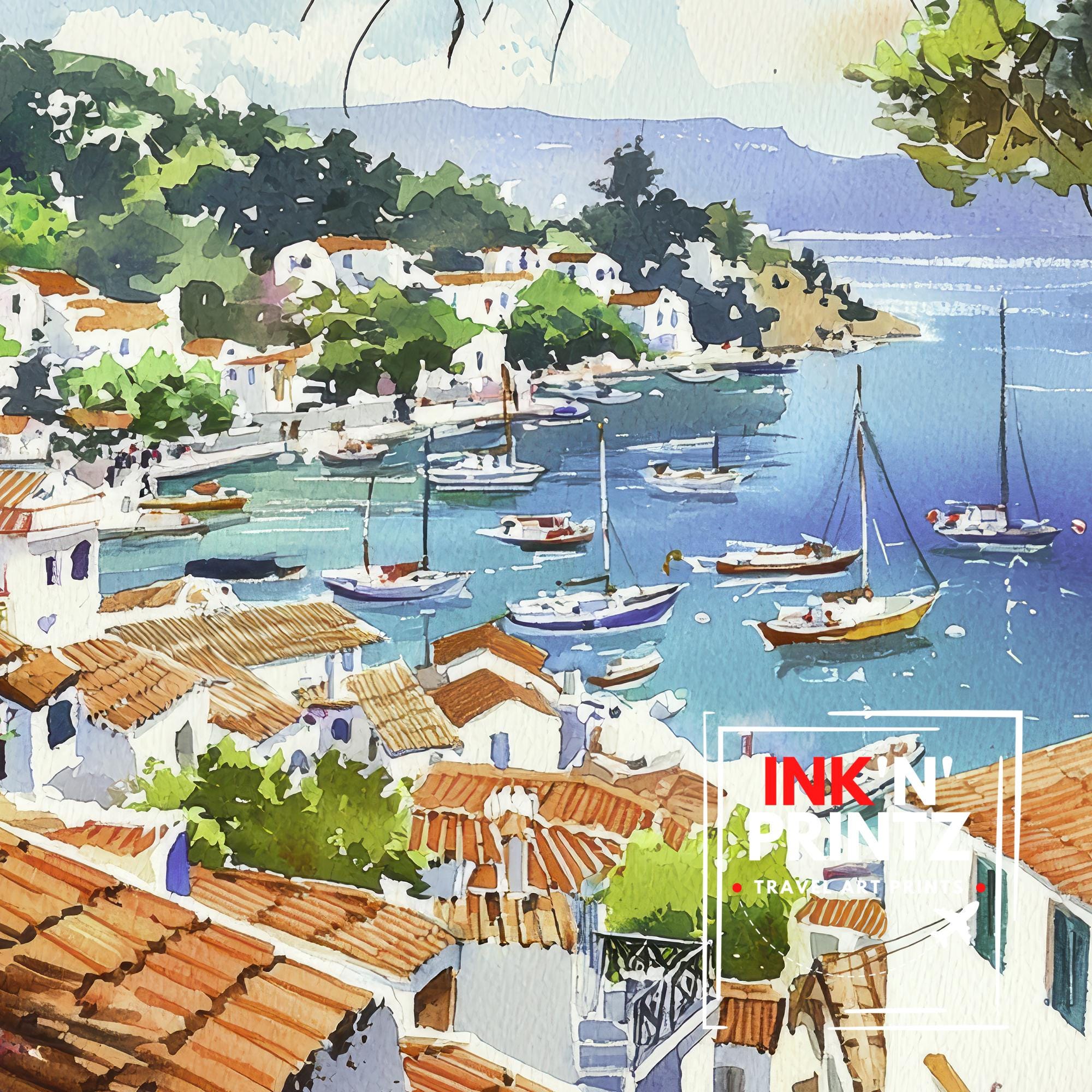 Skiathos Watercolor Painting Greek Island Art Skiathos Print Scenic Aegean Sea Decor Gift for Wanderlust Lovers