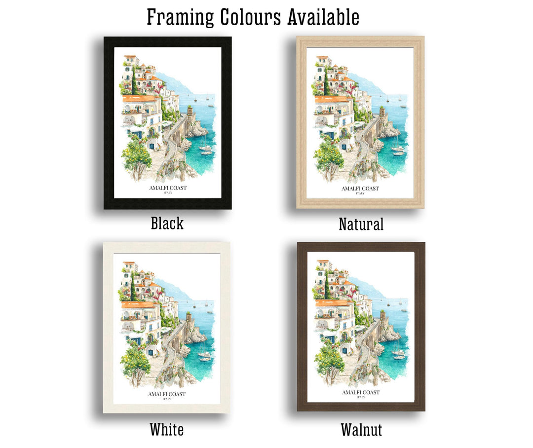 Amalfi Coast Watercolor Painting Italy Coastal Art Amalfi Print Scenic Village Decor
