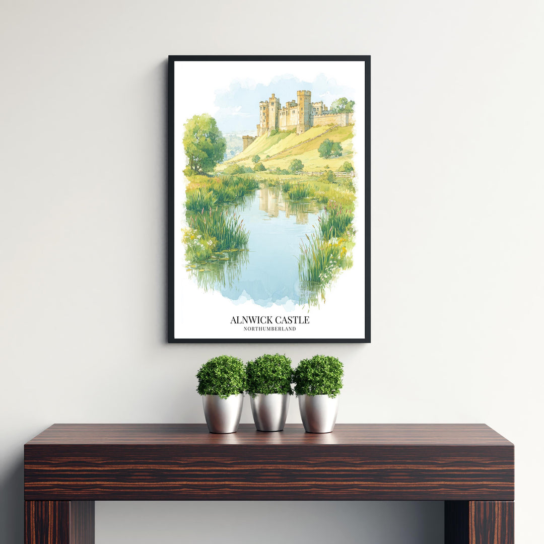Alnwick Castle Watercolor Painting Northumberland Castle Art Alnwick Print Medieval Castle Decor