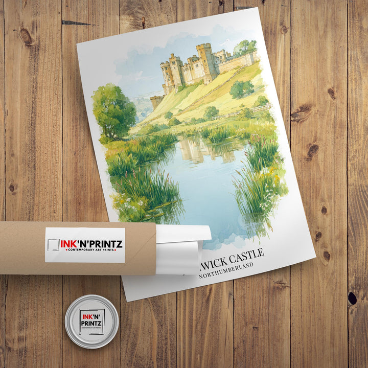 Alnwick Castle Watercolor Painting Northumberland Castle Art Alnwick Print Medieval Castle Decor