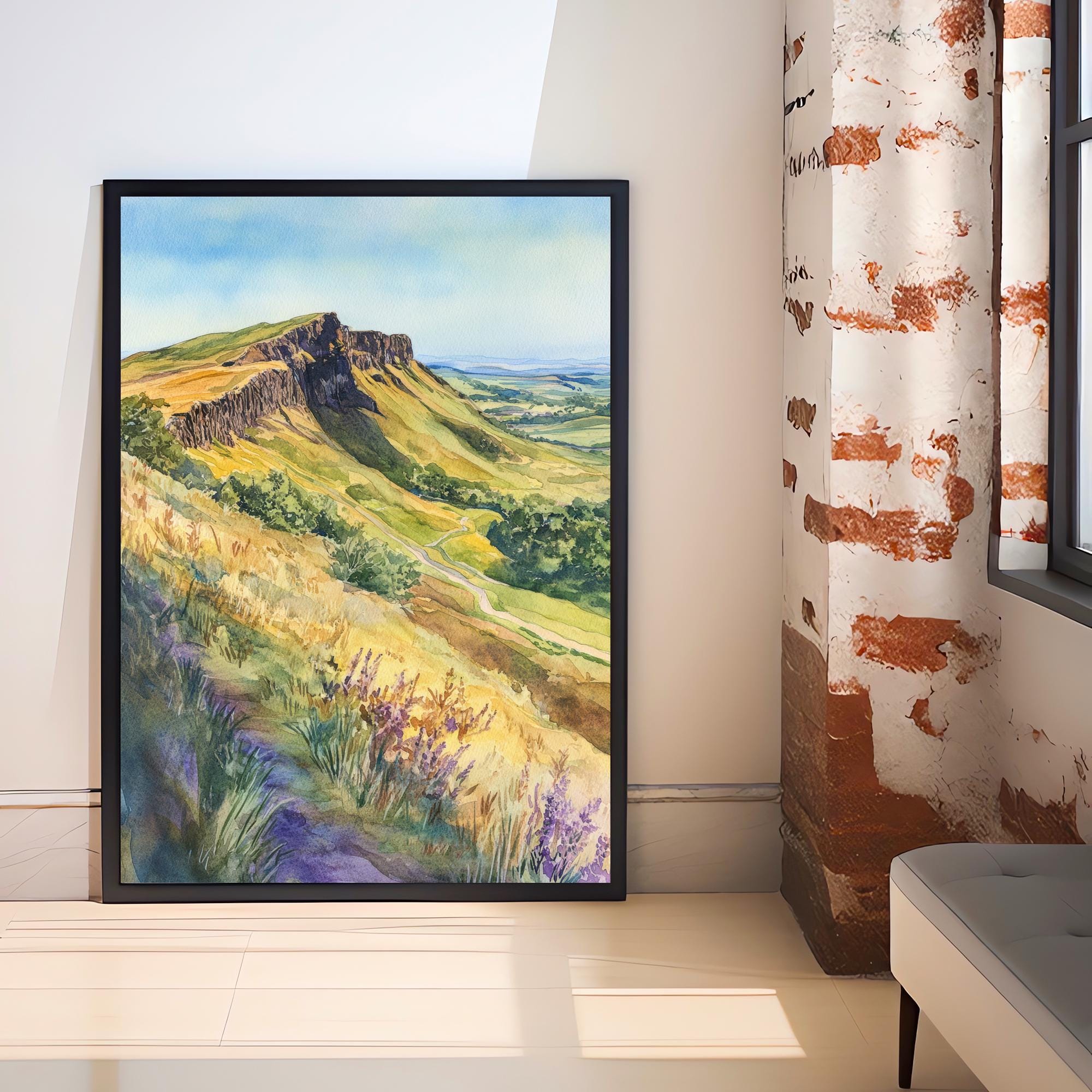 Arthur's Seat Scotland Watercolor Painting Edinburgh Landscape Art Arthur's Seat Print Scenic City View Decor