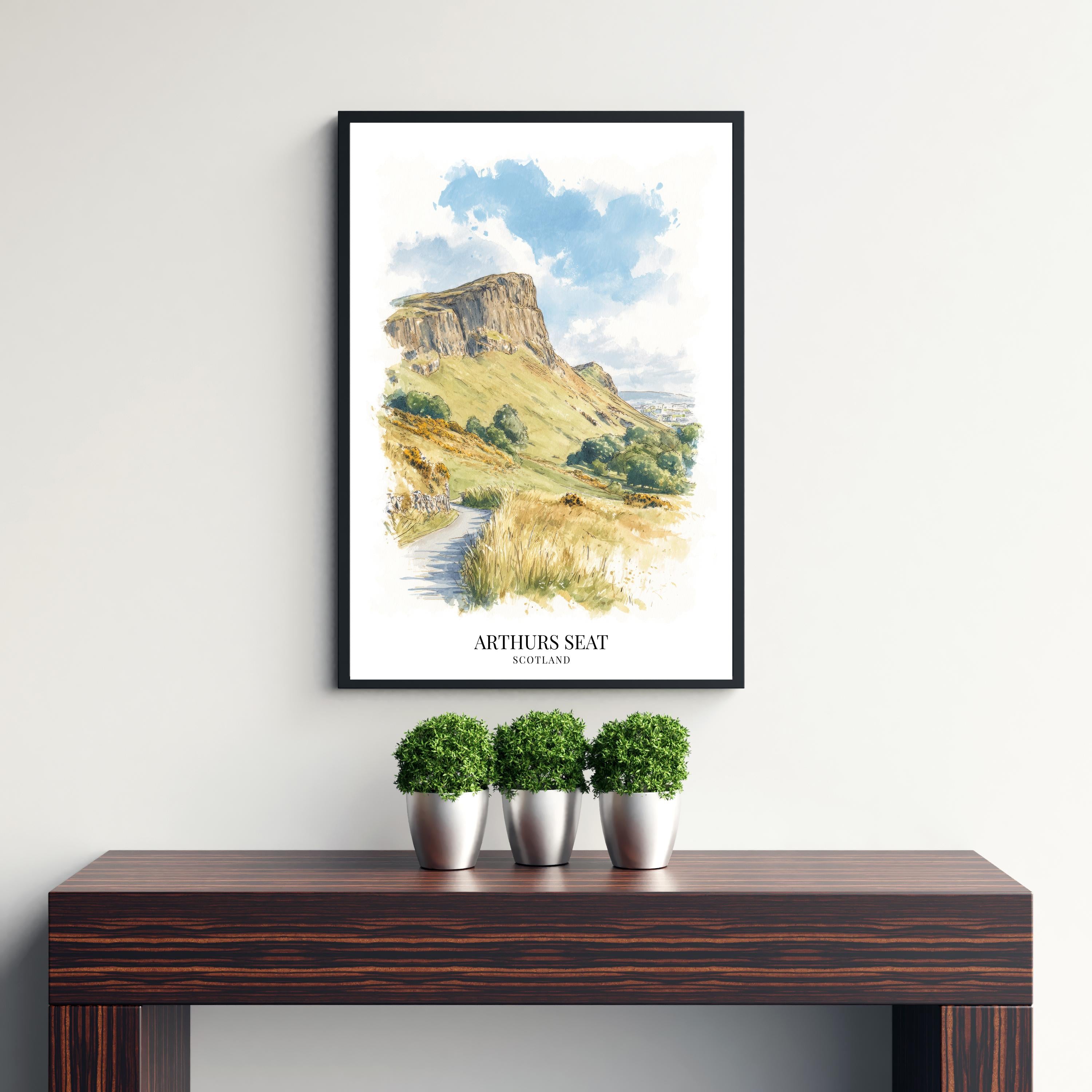Arthur's Seat Scotland Watercolor Painting Edinburgh Art Arthur's Seat Print Scenic Scottish City Decor