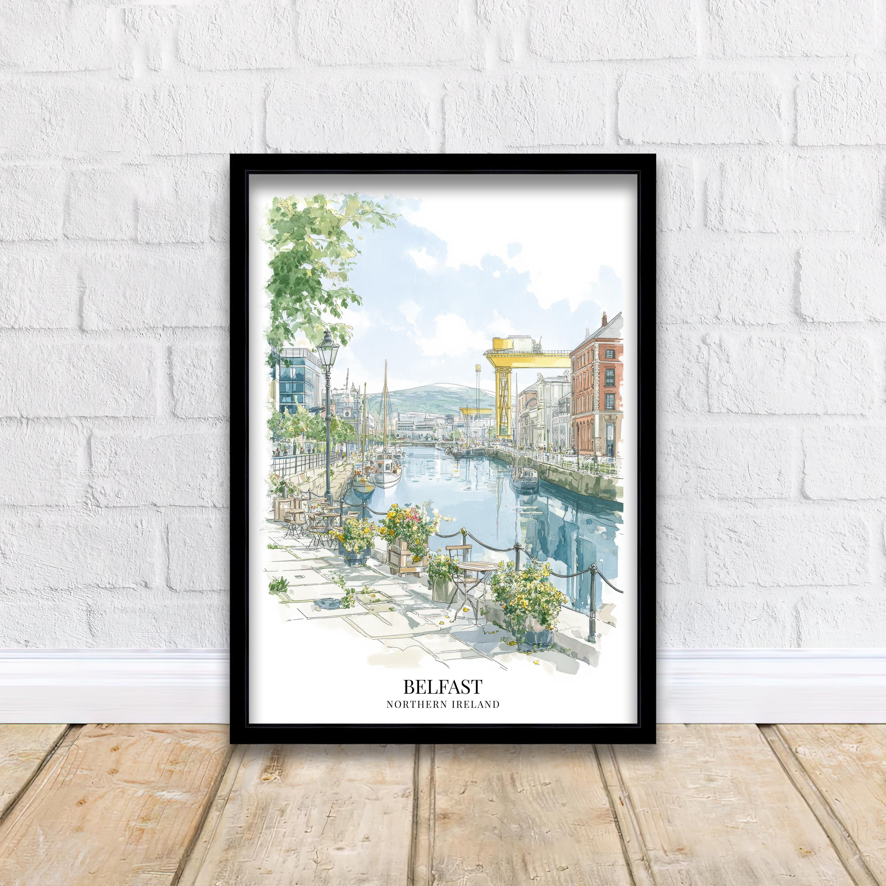 Belfast Watercolor Painting Northern Ireland Art Belfast Print Scenic City View Decor