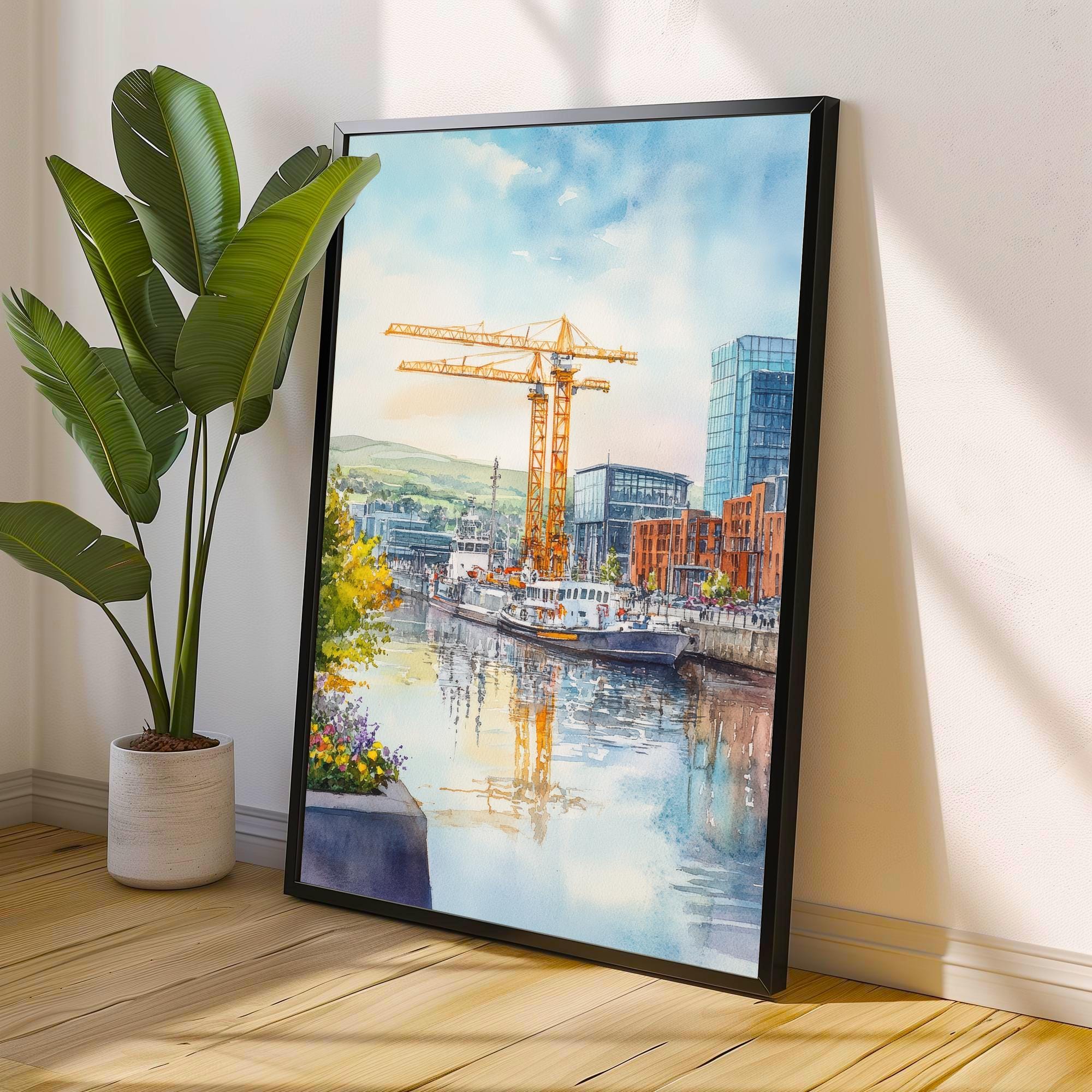Belfast Watercolor Painting Northern Ireland Art Belfast Print Scenic City View Decor