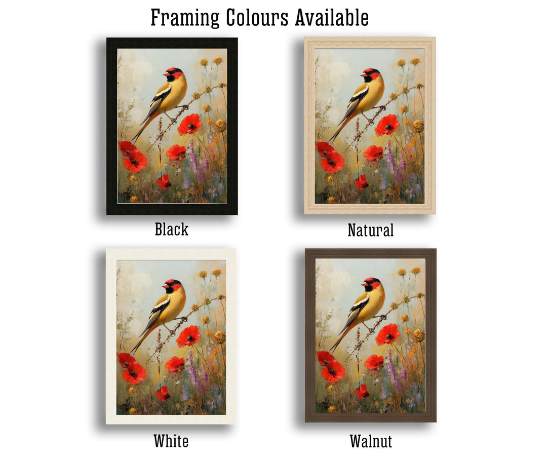 Goldfinch in Wild Flowers Art Print Vintage Nature Poster Cottagecore Wall Art for Cozy Homes Garden Decor and Bird Lover Spaces