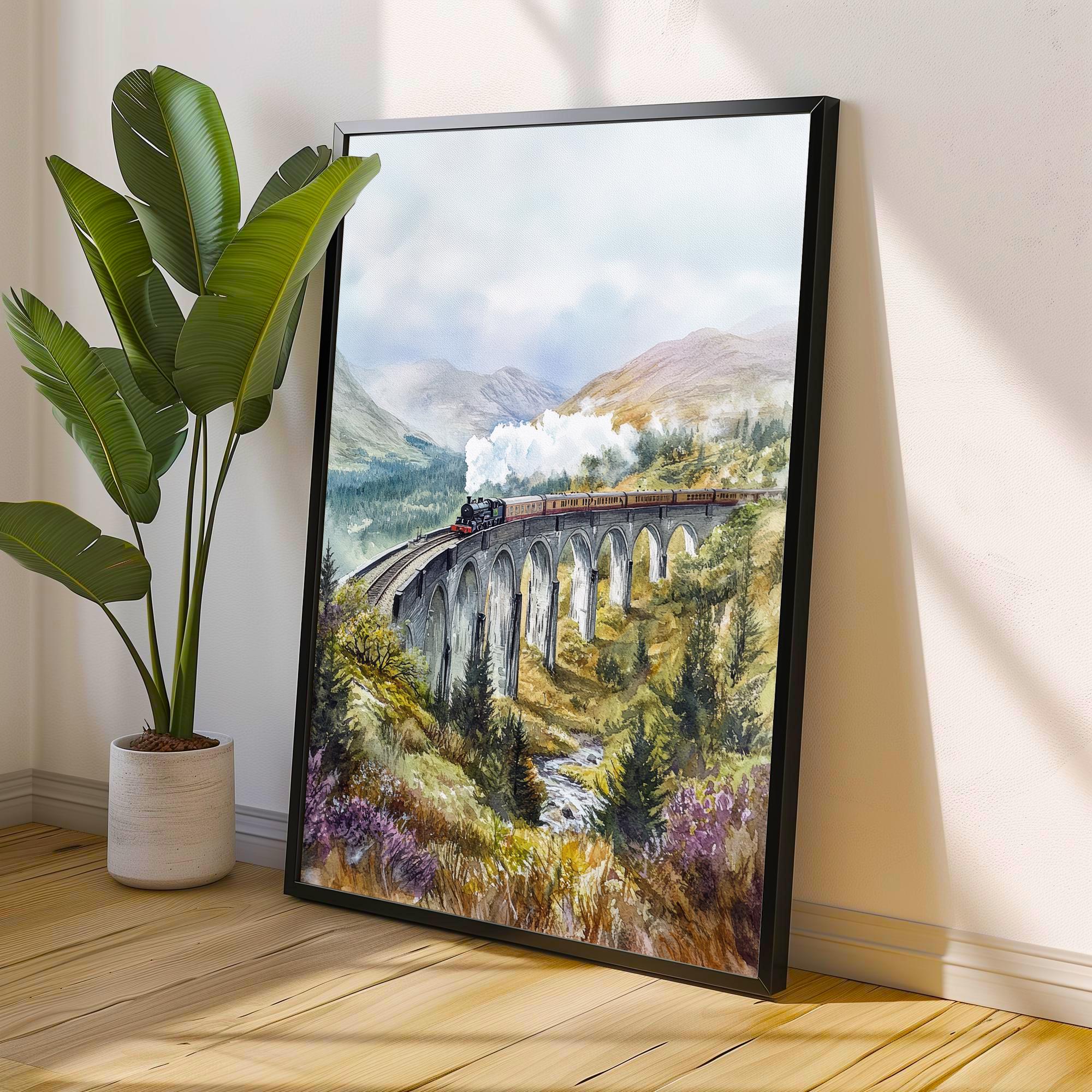 Glenfinnan Viaduct Watercolor Painting Scottish Highlands Art Print Decor Gift for Scotland Lovers