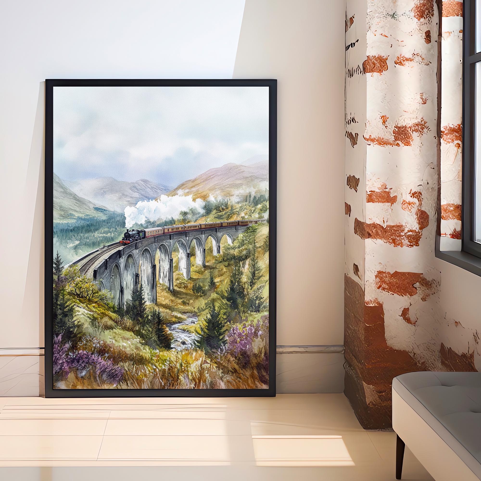 Glenfinnan Viaduct Watercolor Painting Scottish Highlands Art Print Decor Gift for Scotland Lovers