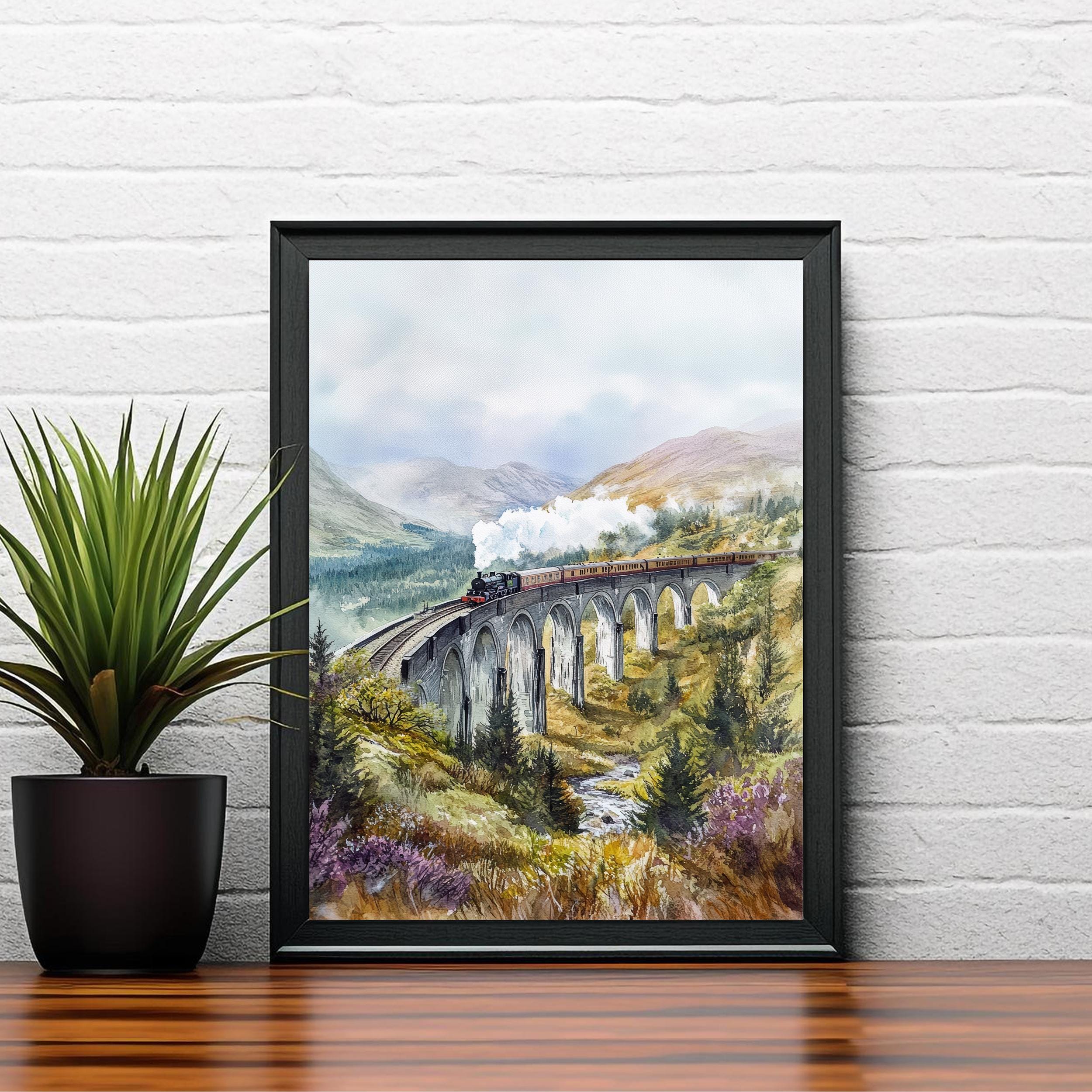 Glenfinnan Viaduct Watercolor Painting Scottish Highlands Art Print Decor Gift for Scotland Lovers