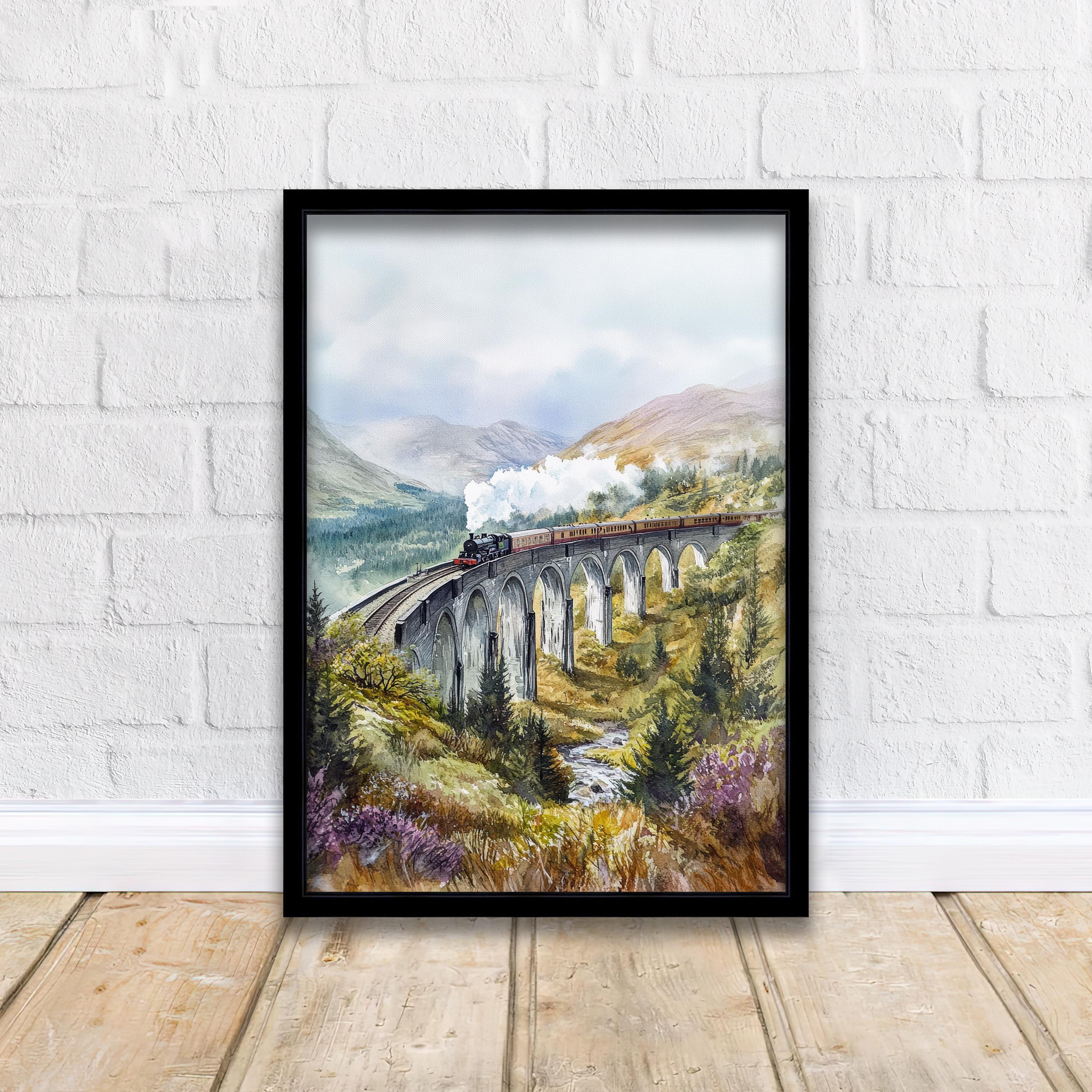Glenfinnan Viaduct Watercolor Painting Scottish Highlands Art Print Decor Gift for Scotland Lovers