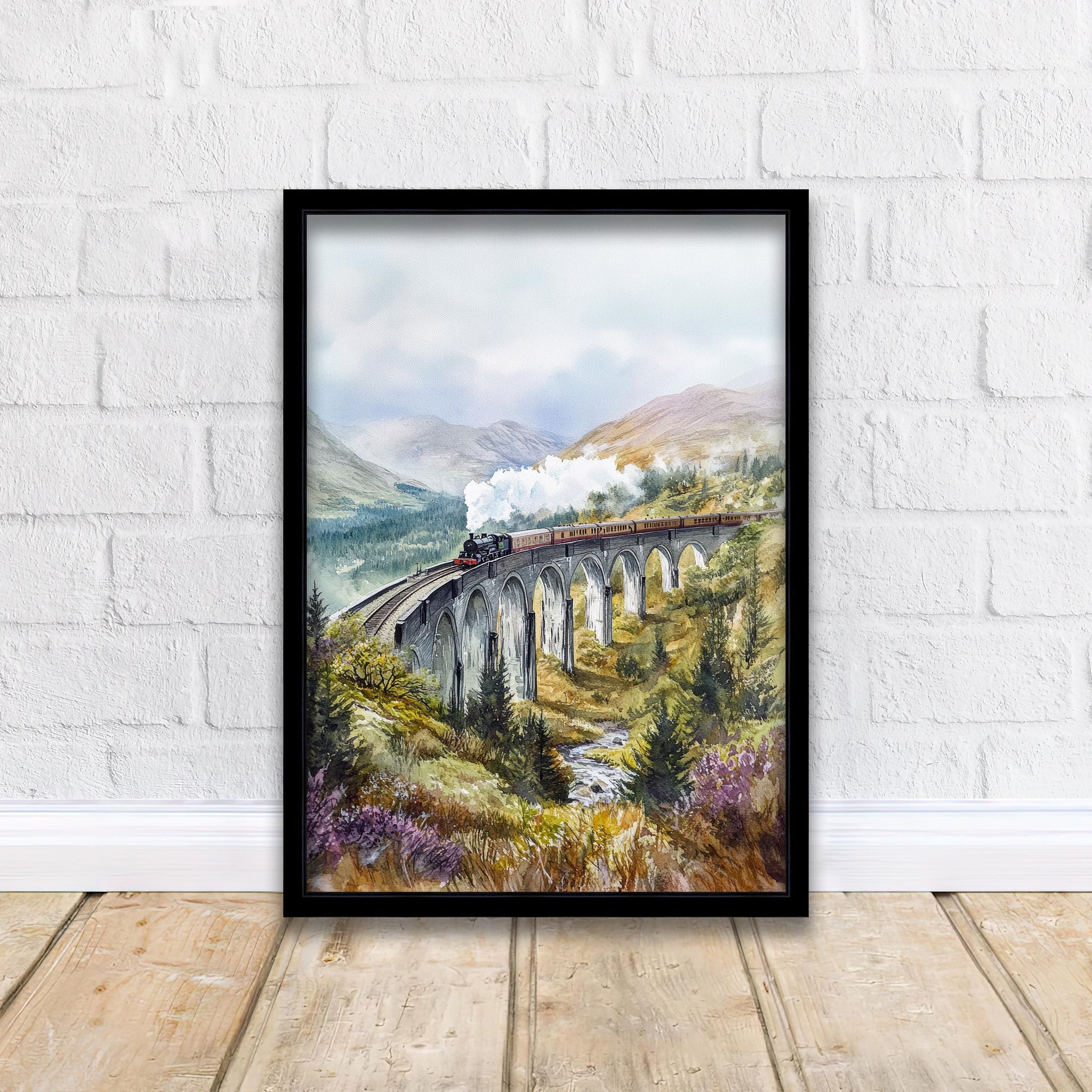 Glenfinnan Viaduct Watercolor Painting Scottish Highlands Art Print Decor Gift for Scotland Lovers