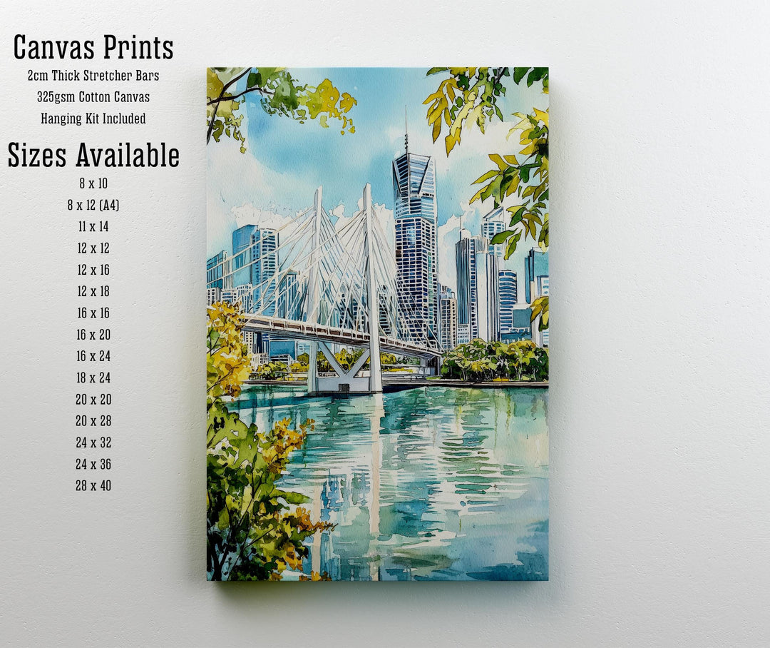 Brisbane River Watercolor Painting Australia Cityscape Art Print Story Bridge Queensland Decor Gift for Australia Lovers