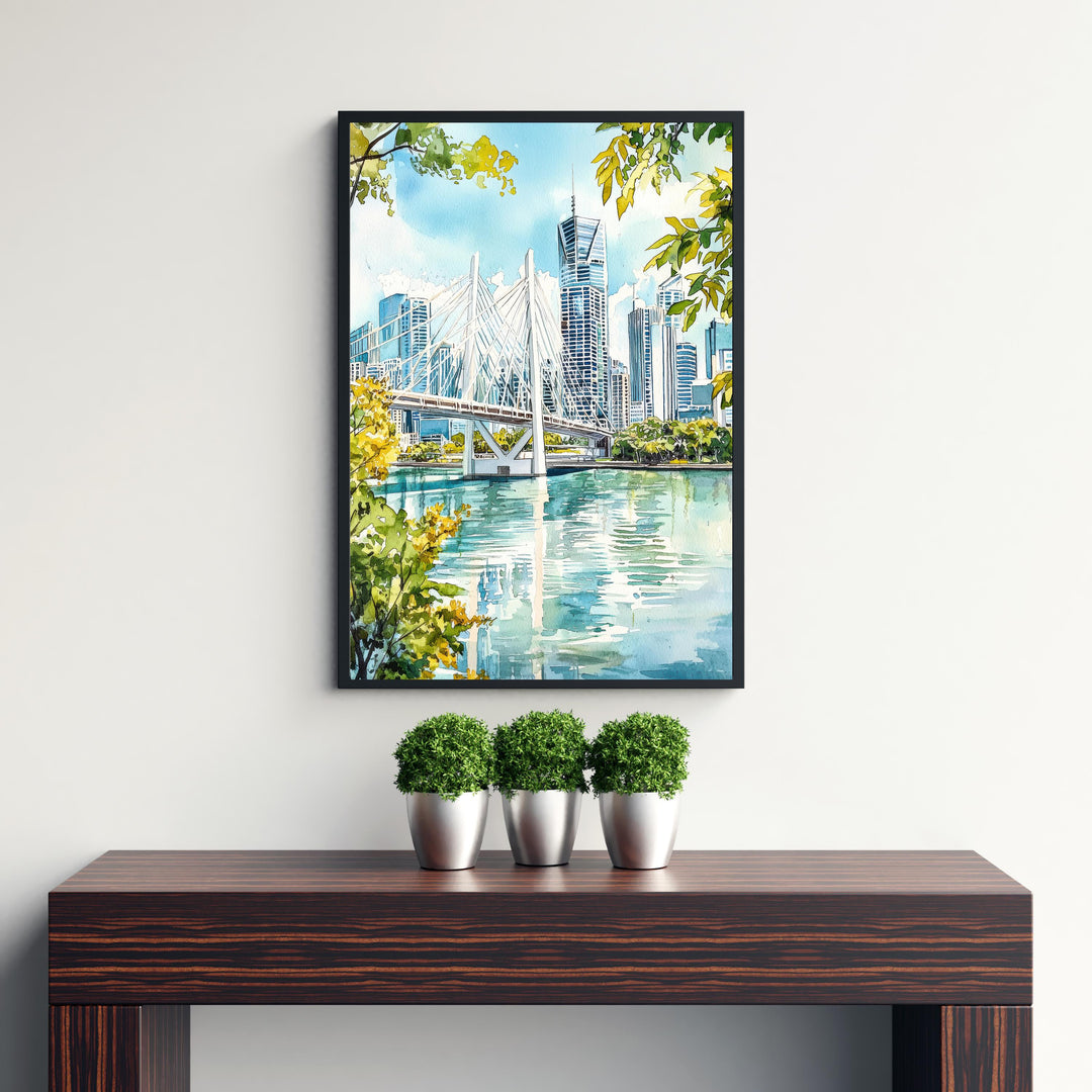 Brisbane River Watercolor Painting Australia Cityscape Art Print Story Bridge Queensland Decor Gift for Australia Lovers