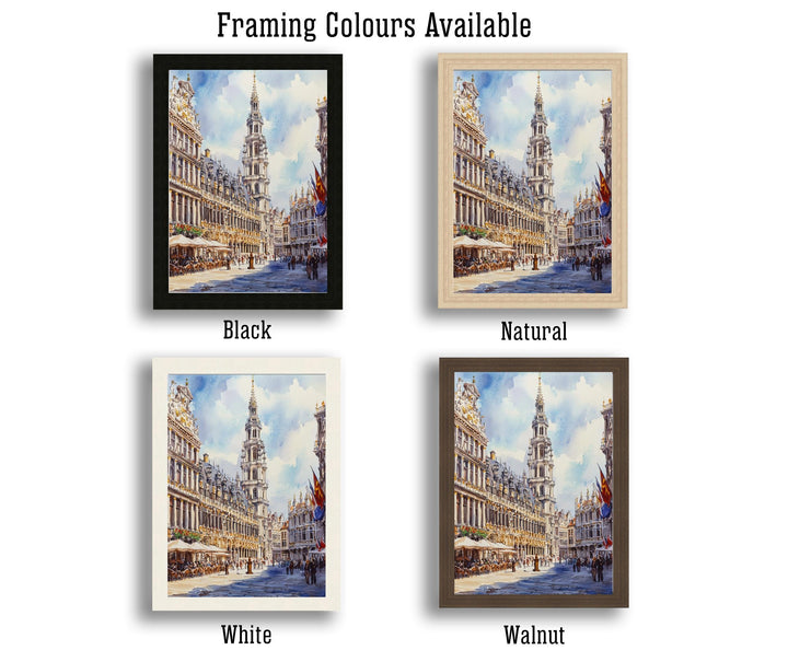 Brussels Grand-Place Watercolor Painting Belgium Cityscape Art Print European Travel Decor Gift for Belgium Lovers