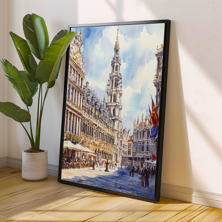 Brussels Grand-Place Watercolor Painting Belgium Cityscape Art Print European Travel Decor Gift for Belgium Lovers