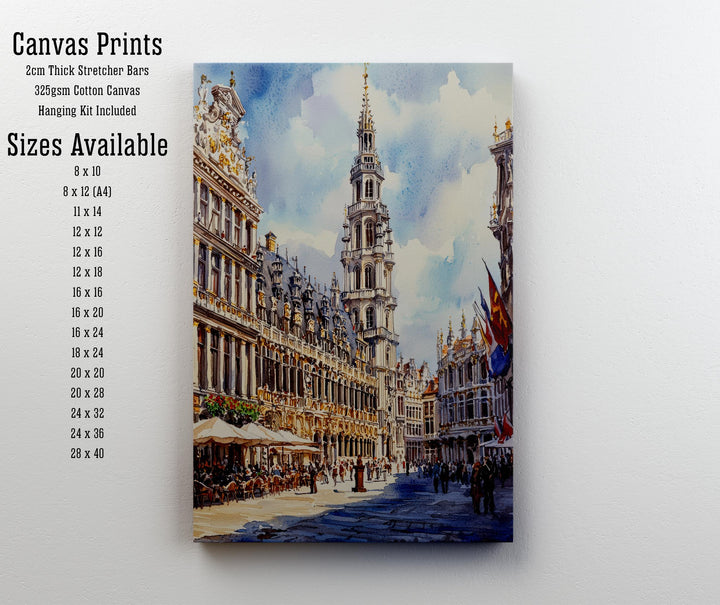 Brussels Grand-Place Watercolor Painting Belgium Cityscape Art Print European Travel Decor Gift for Belgium Lovers