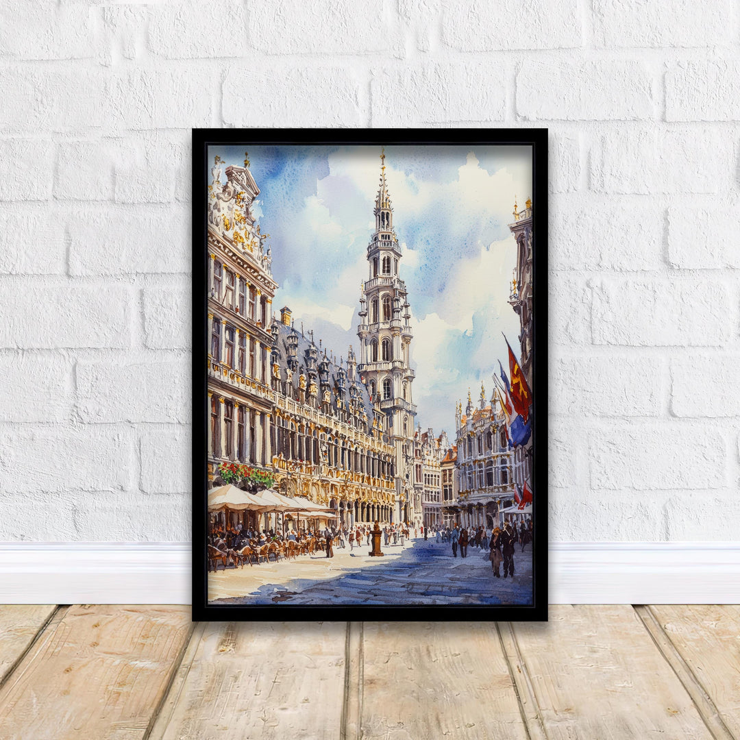 Brussels Grand-Place Watercolor Painting Belgium Cityscape Art Print European Travel Decor Gift for Belgium Lovers