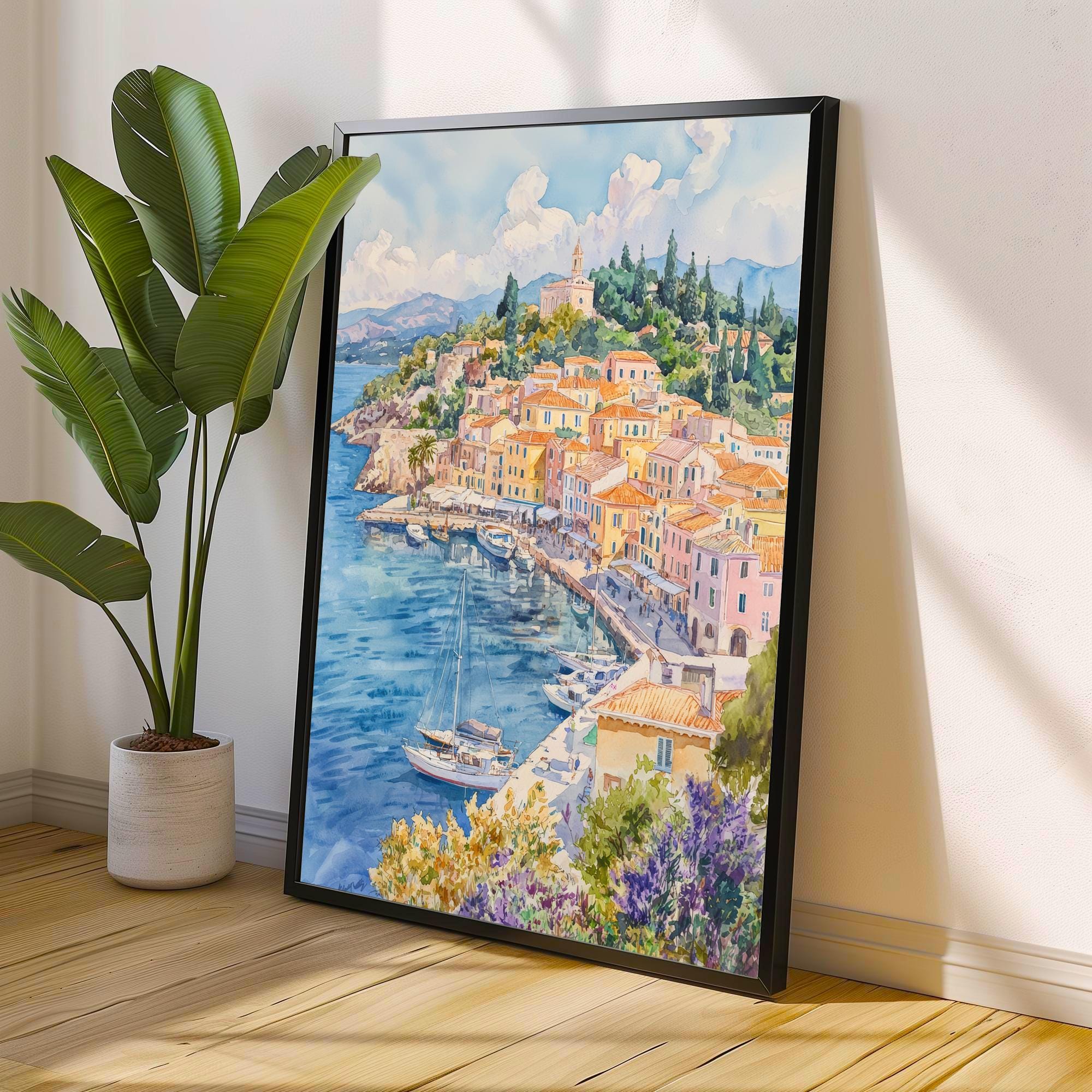 Corfu Old Town Watercolor Painting Greek Island Art Print Ionian Sea Decor Gift for Greece Lovers