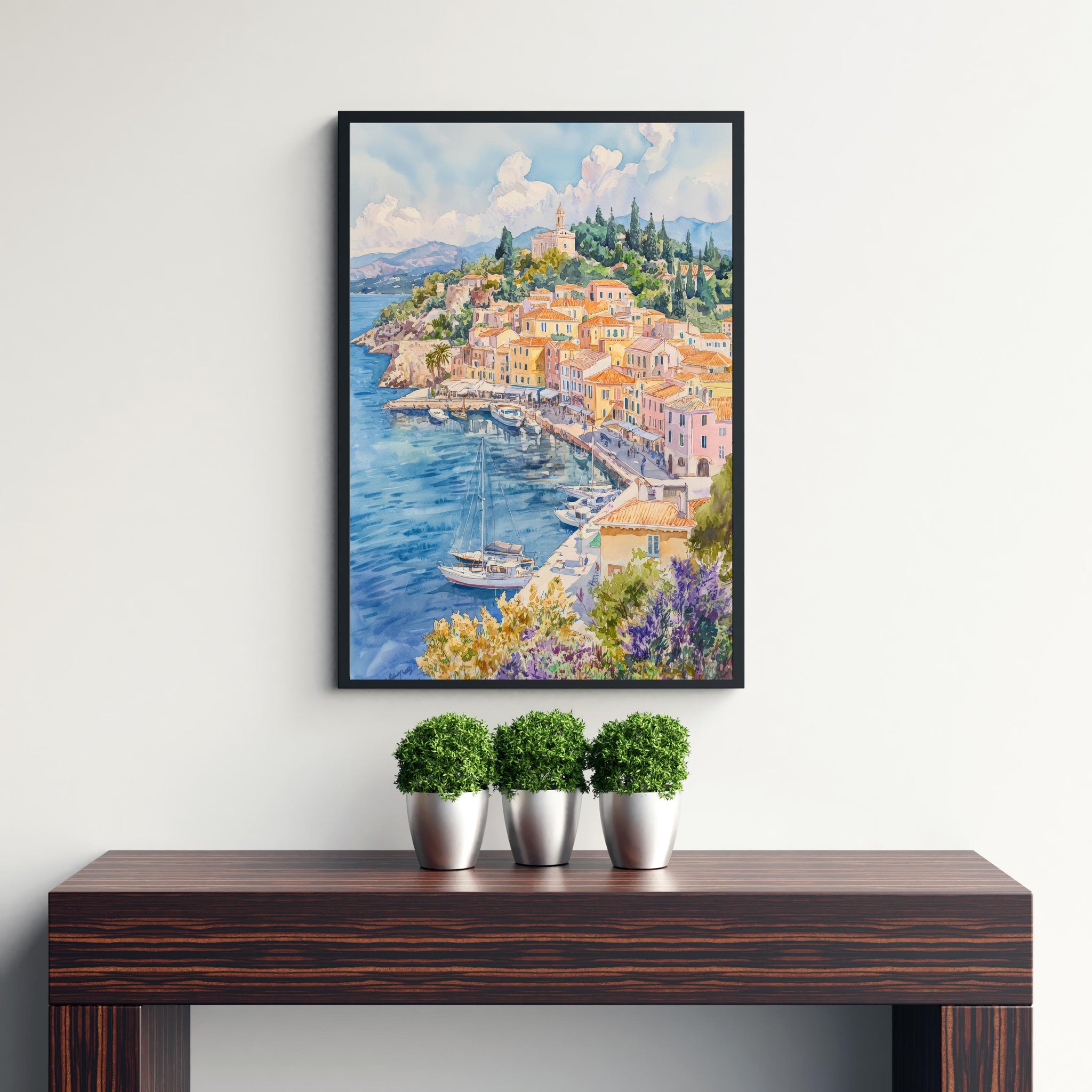Corfu Old Town Watercolor Painting Greek Island Art Print Ionian Sea Decor Gift for Greece Lovers