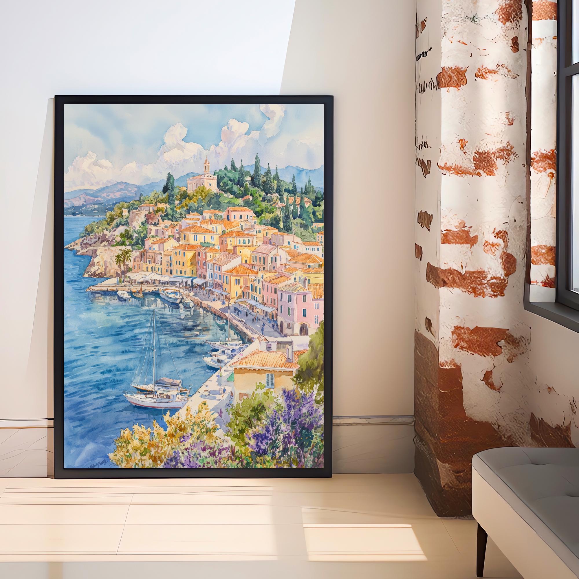 Corfu Old Town Watercolor Painting Greek Island Art Print Ionian Sea Decor Gift for Greece Lovers