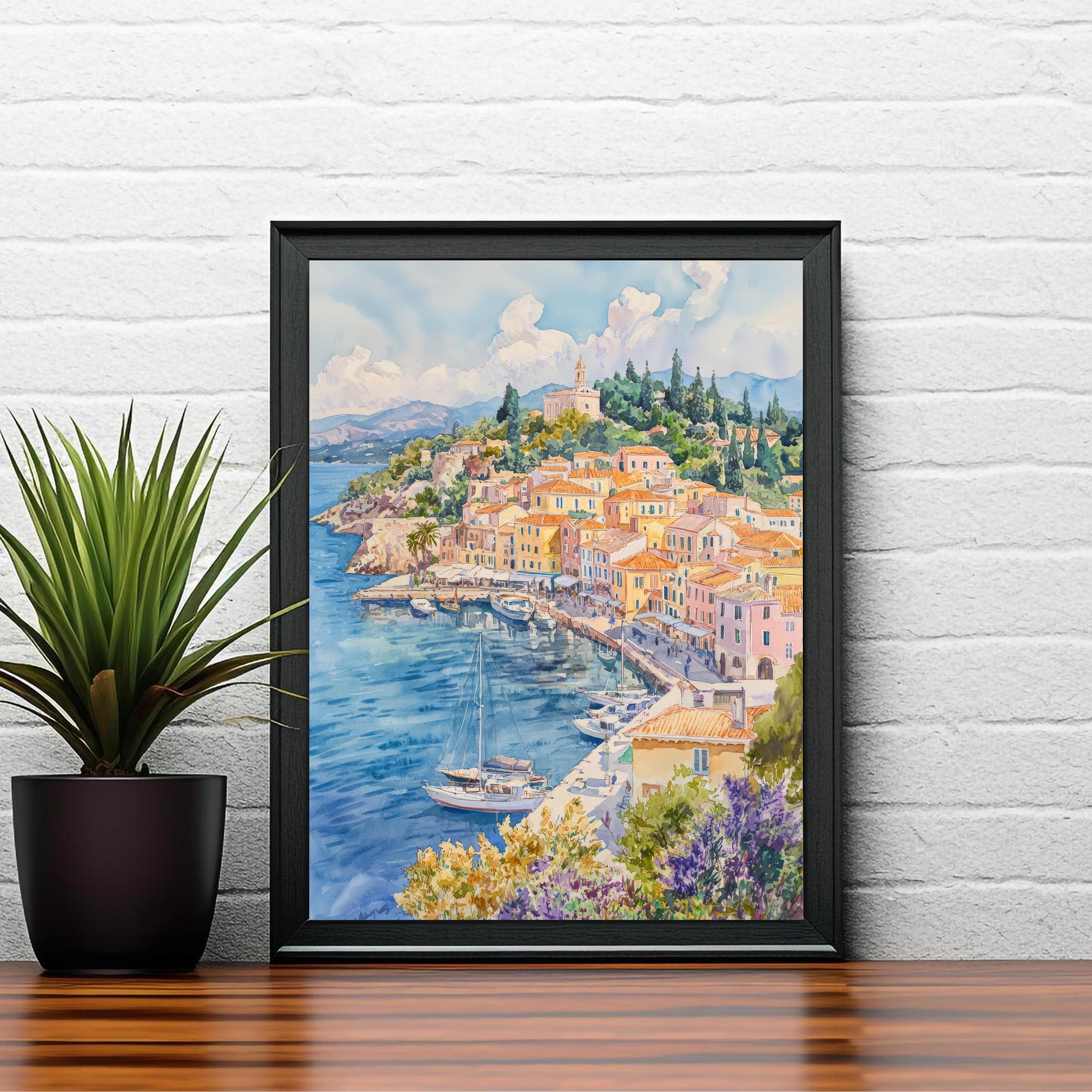 Corfu Old Town Watercolor Painting Greek Island Art Print Ionian Sea Decor Gift for Greece Lovers