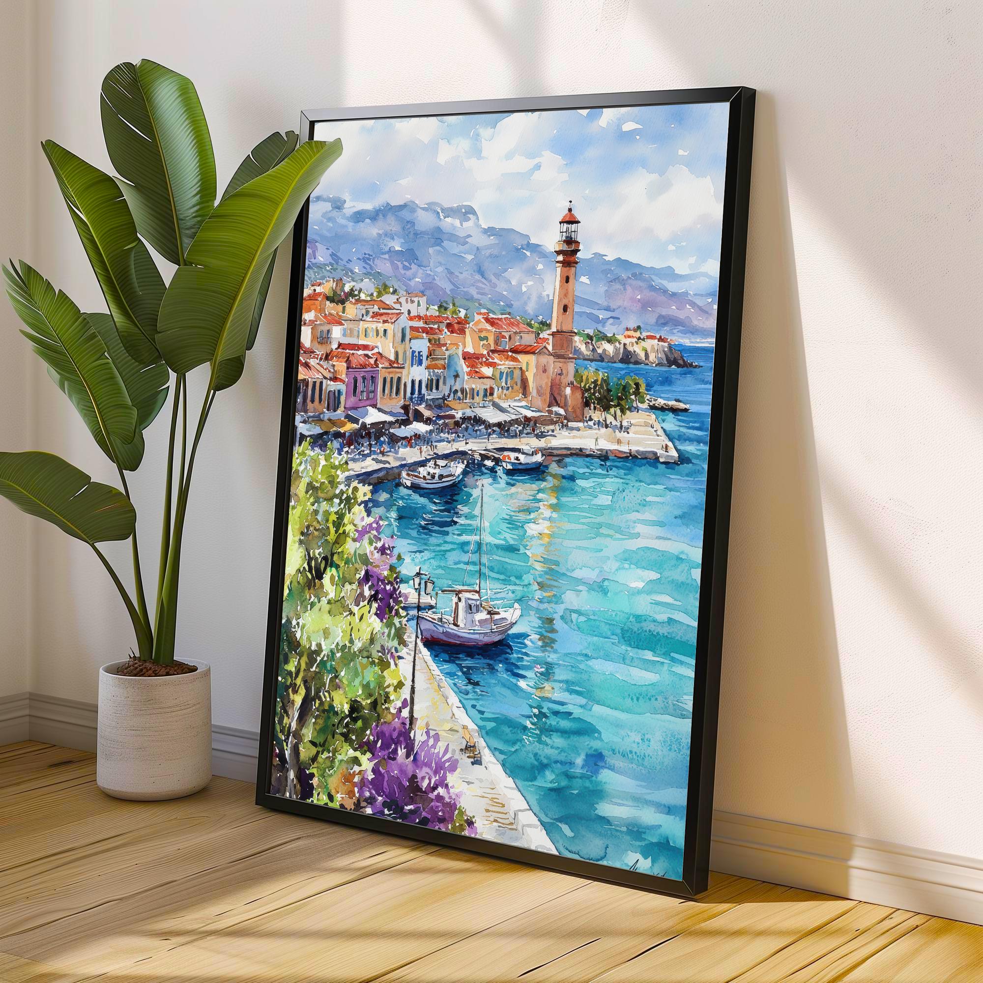 Crete Watercolor Painting Greek Island Art Print Mediterranean Landscape Elafonissi Beach Decor Gift for Greece Lovers