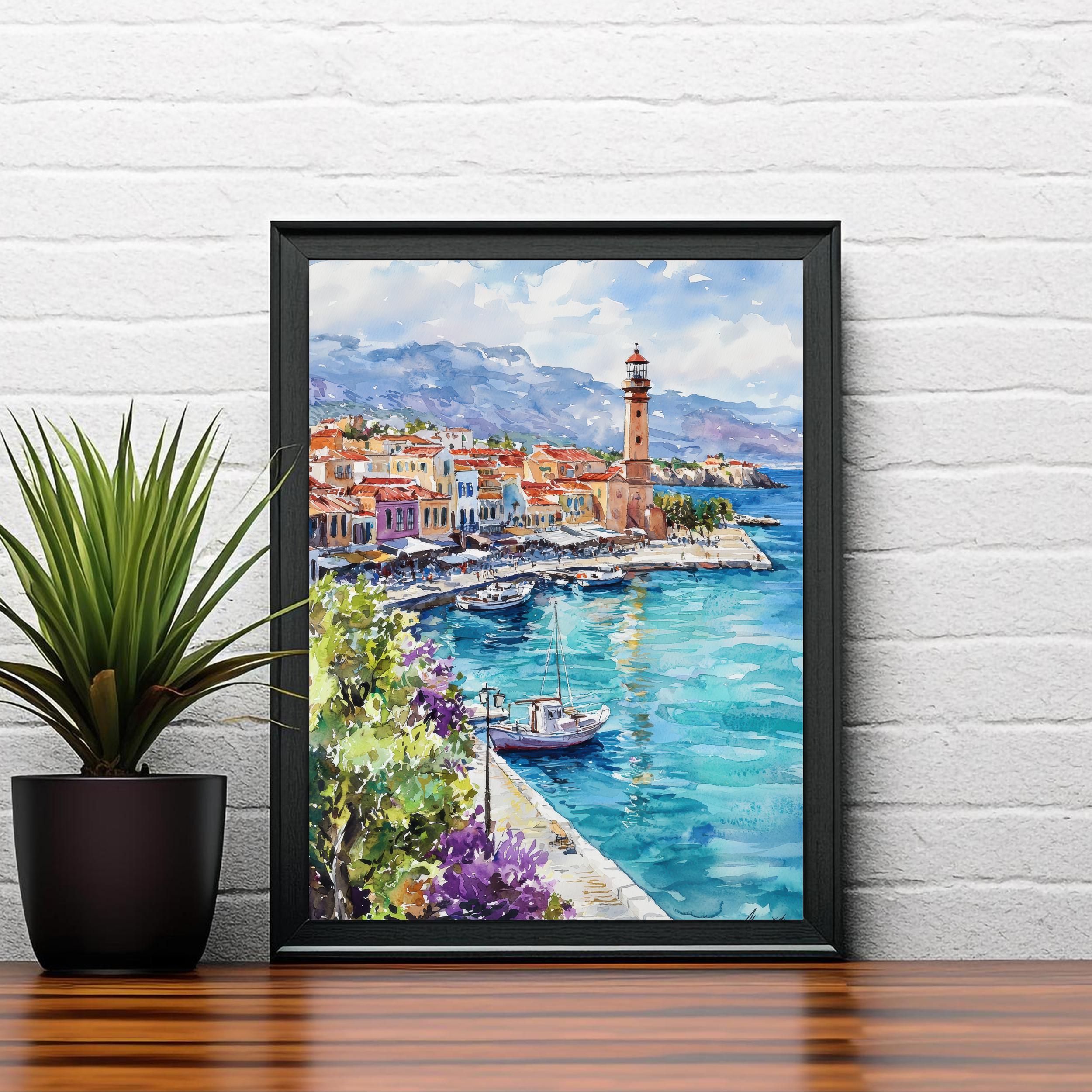 Crete Watercolor Painting Greek Island Art Print Mediterranean Landscape Elafonissi Beach Decor Gift for Greece Lovers