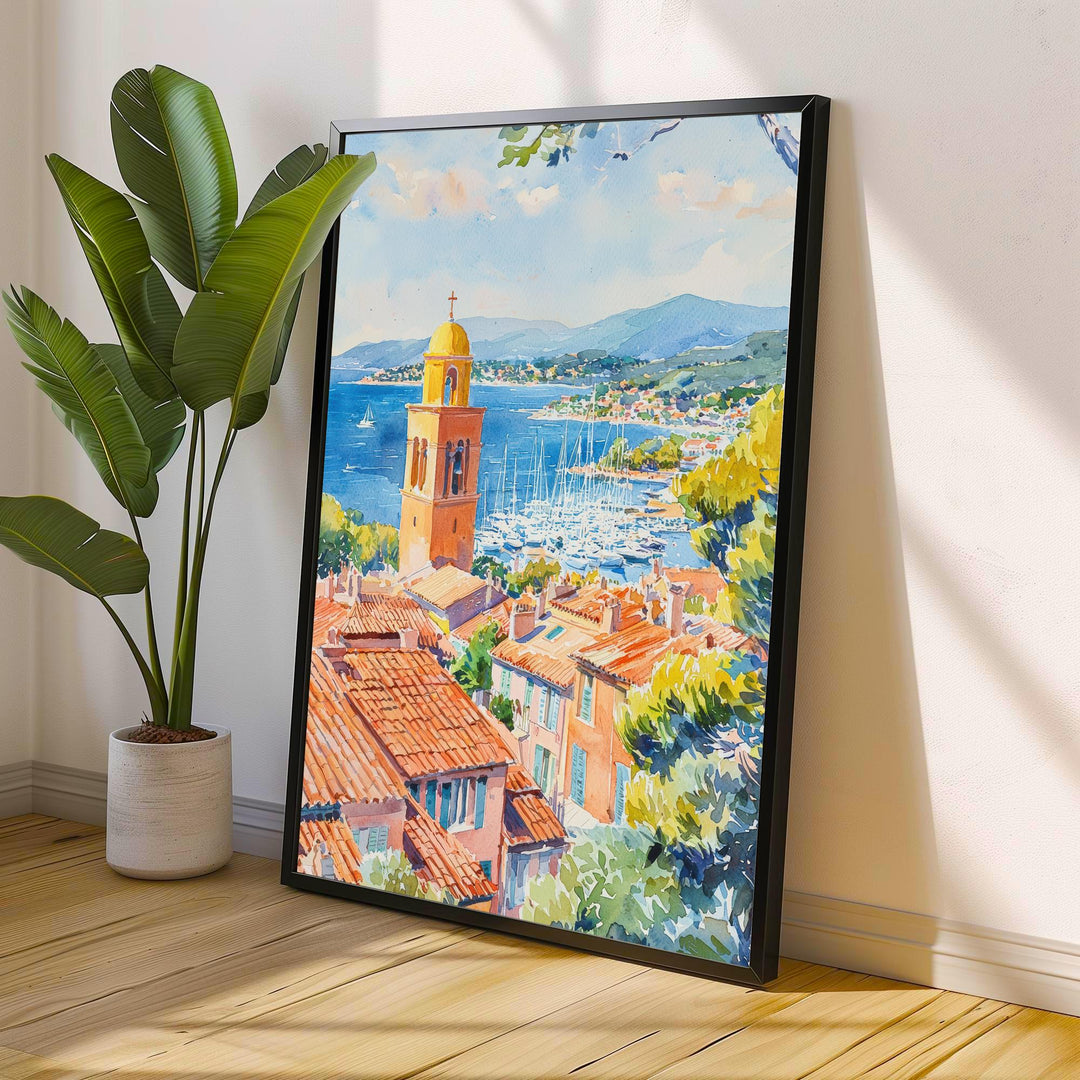 Saint-Tropez Harbor Watercolor Painting French Riviera Art Print Coastal Town Decor Gift for France Lovers