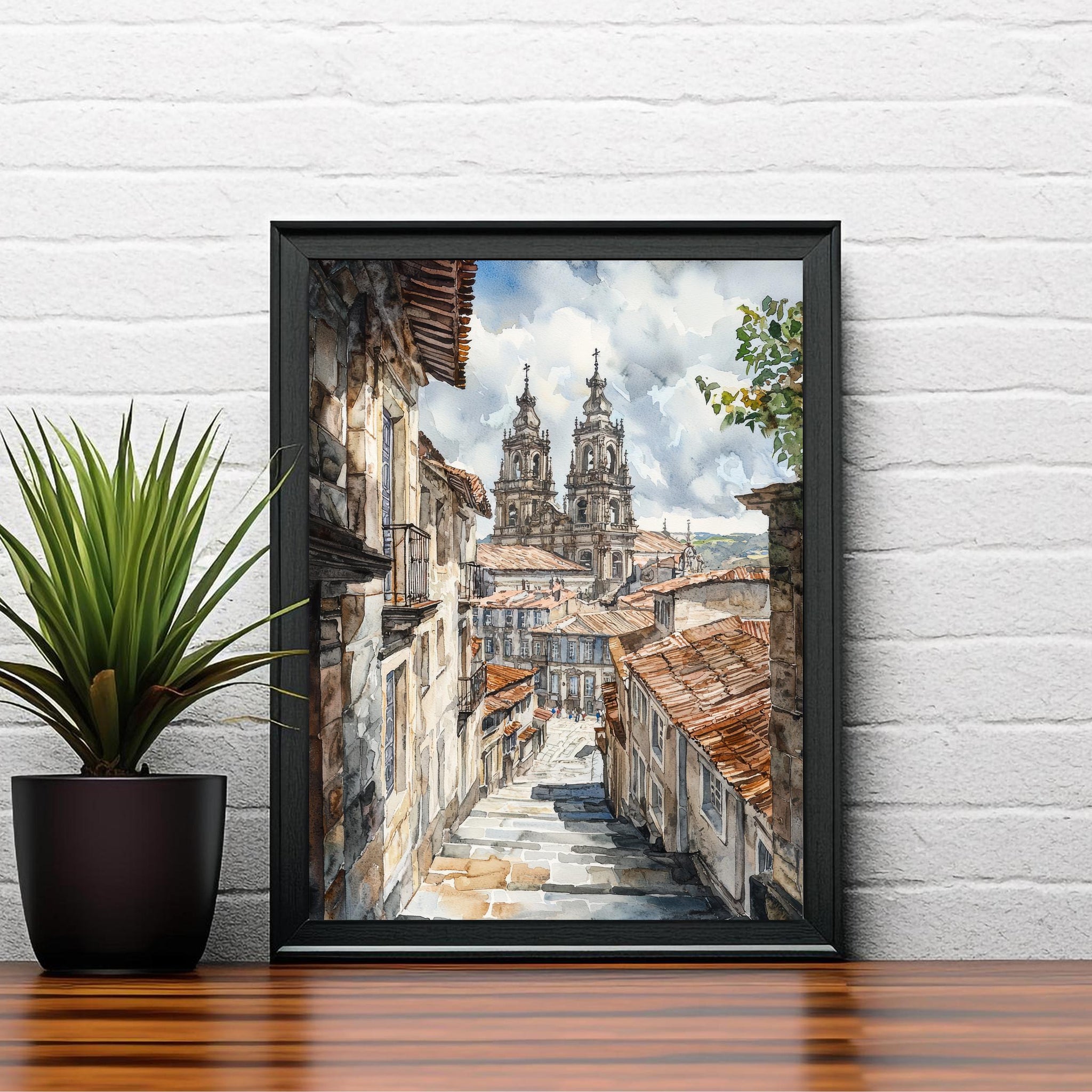 Santiago de Compostela Cathedral Watercolor Painting Camino de Santiago Art Print Galicia Spain Pilgrimage Gift