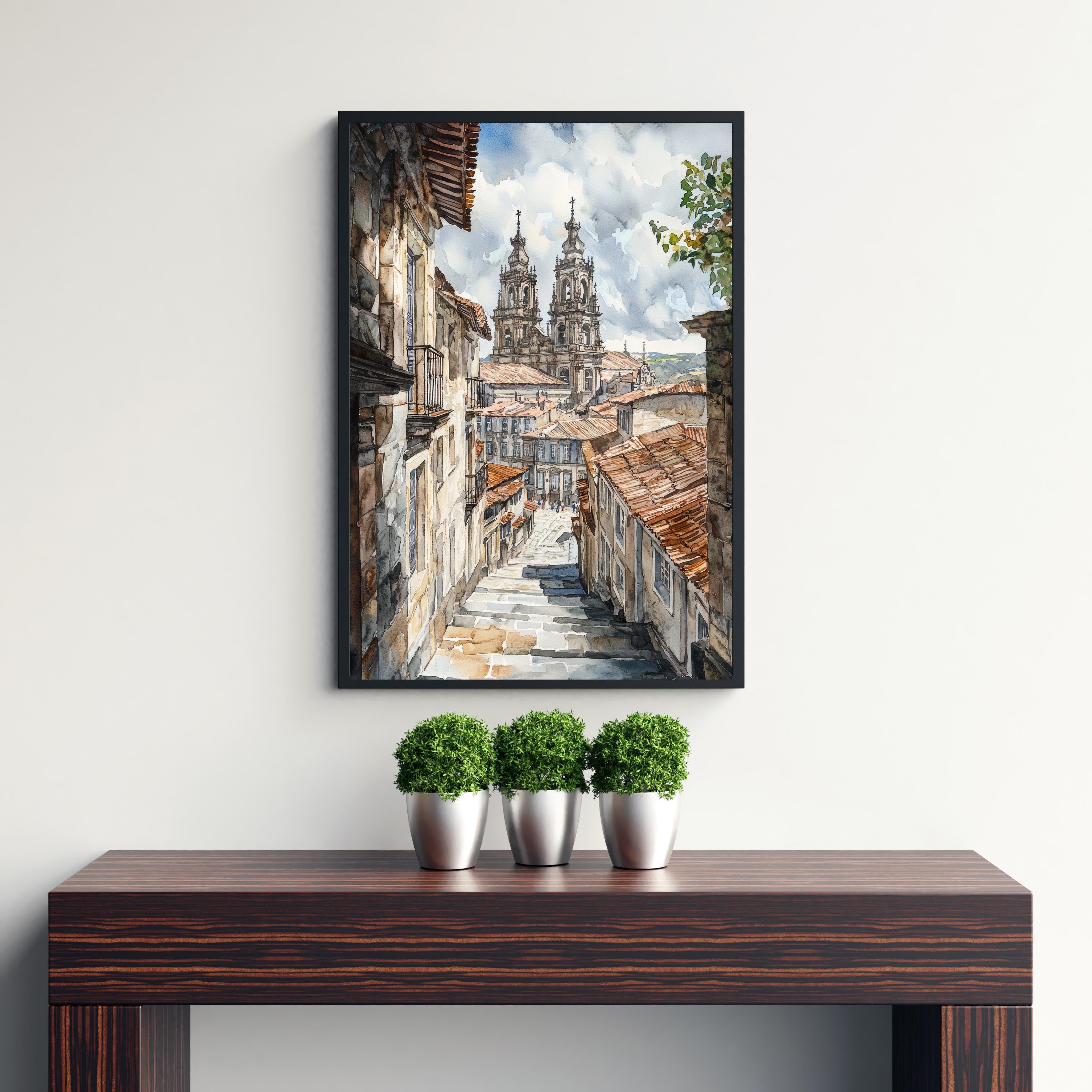 Santiago de Compostela Cathedral Watercolor Painting Camino de Santiago Art Print Galicia Spain Pilgrimage Gift