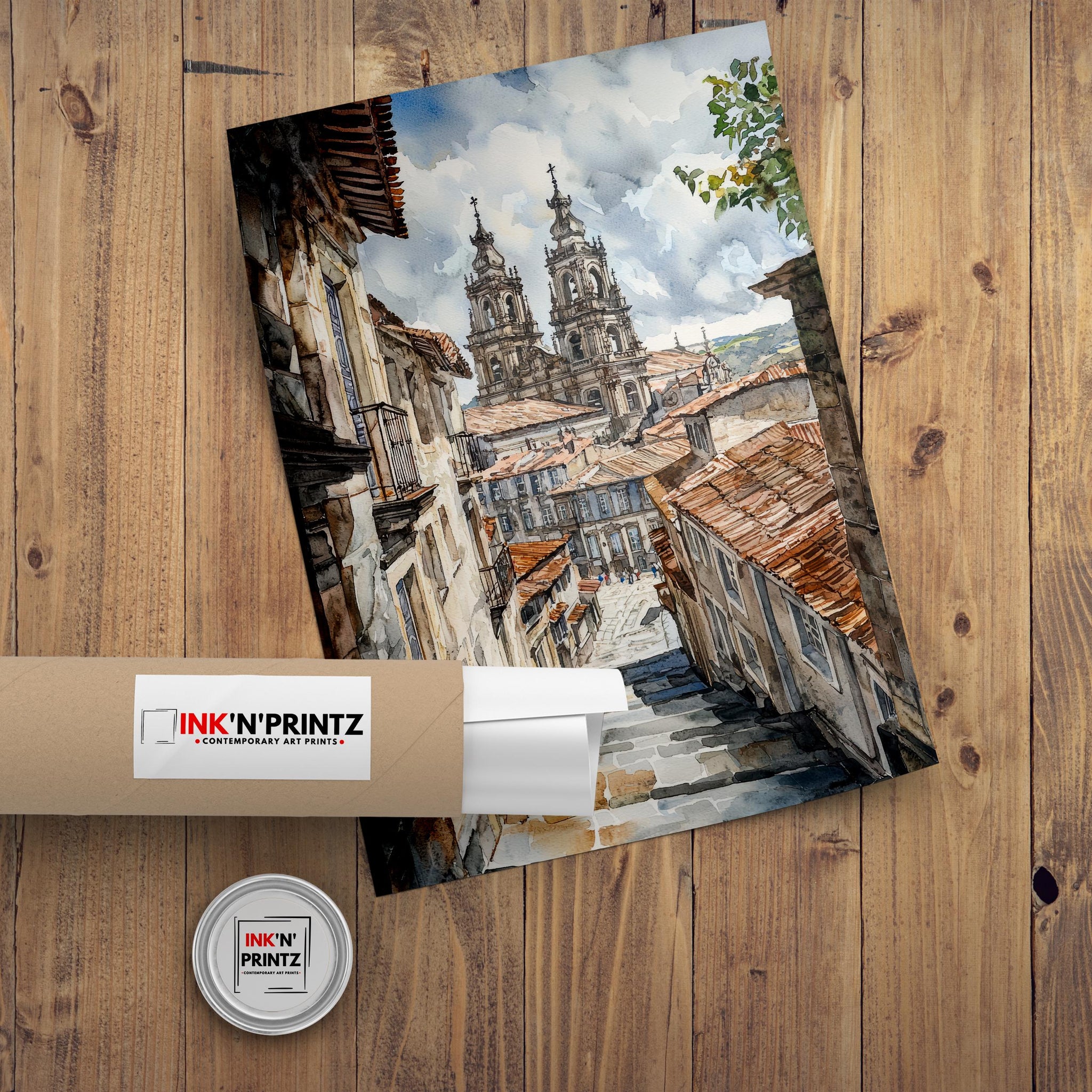 Santiago de Compostela Cathedral Watercolor Painting Camino de Santiago Art Print Galicia Spain Pilgrimage Gift